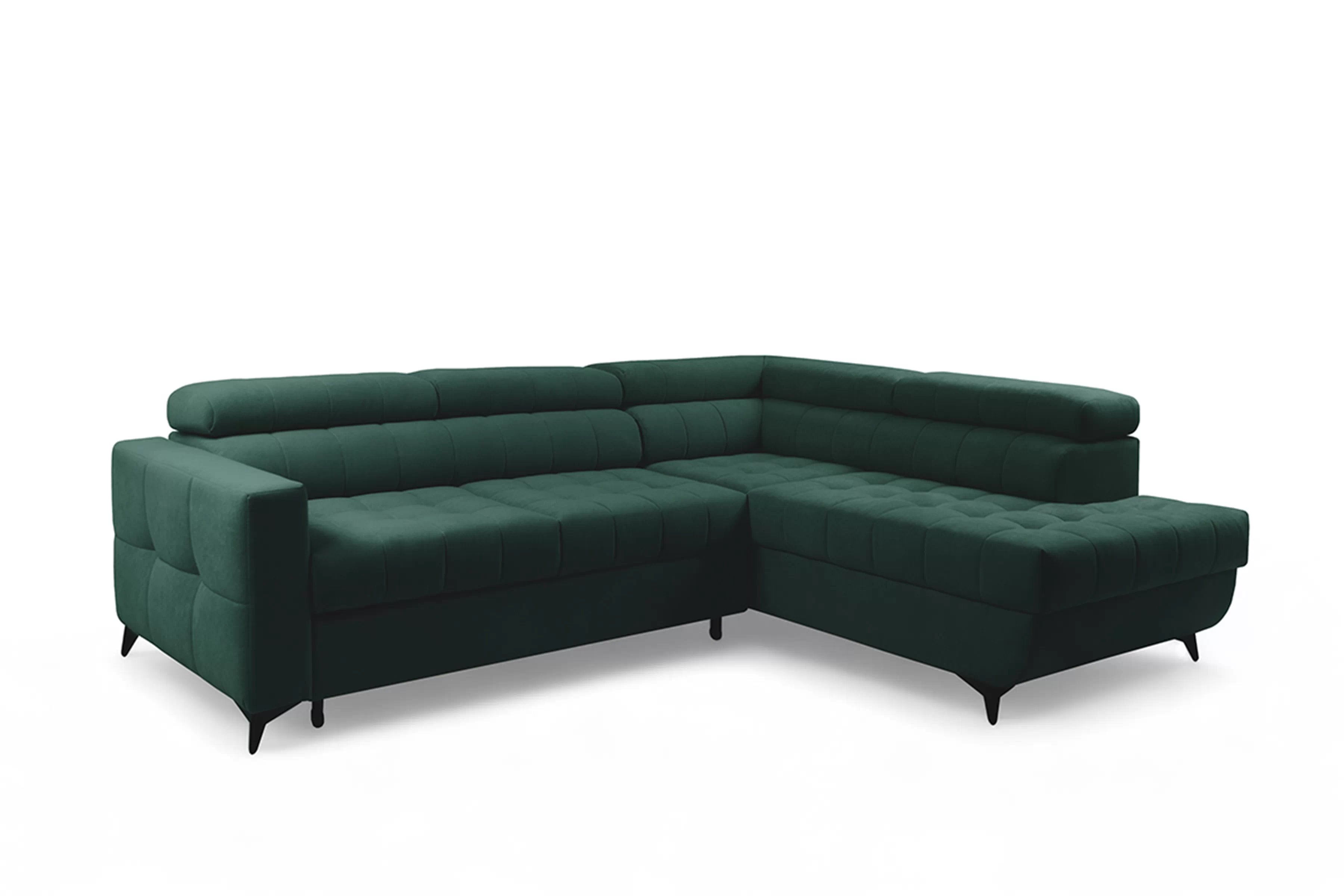 Rozkladacia rohová sedacia súprava Nardo L pravá - zelený zamat Bluvel 78 Rohová sedacia súprava Nardo L s funkciou spánku pravá strana - Zelený velúr Bluvel 78