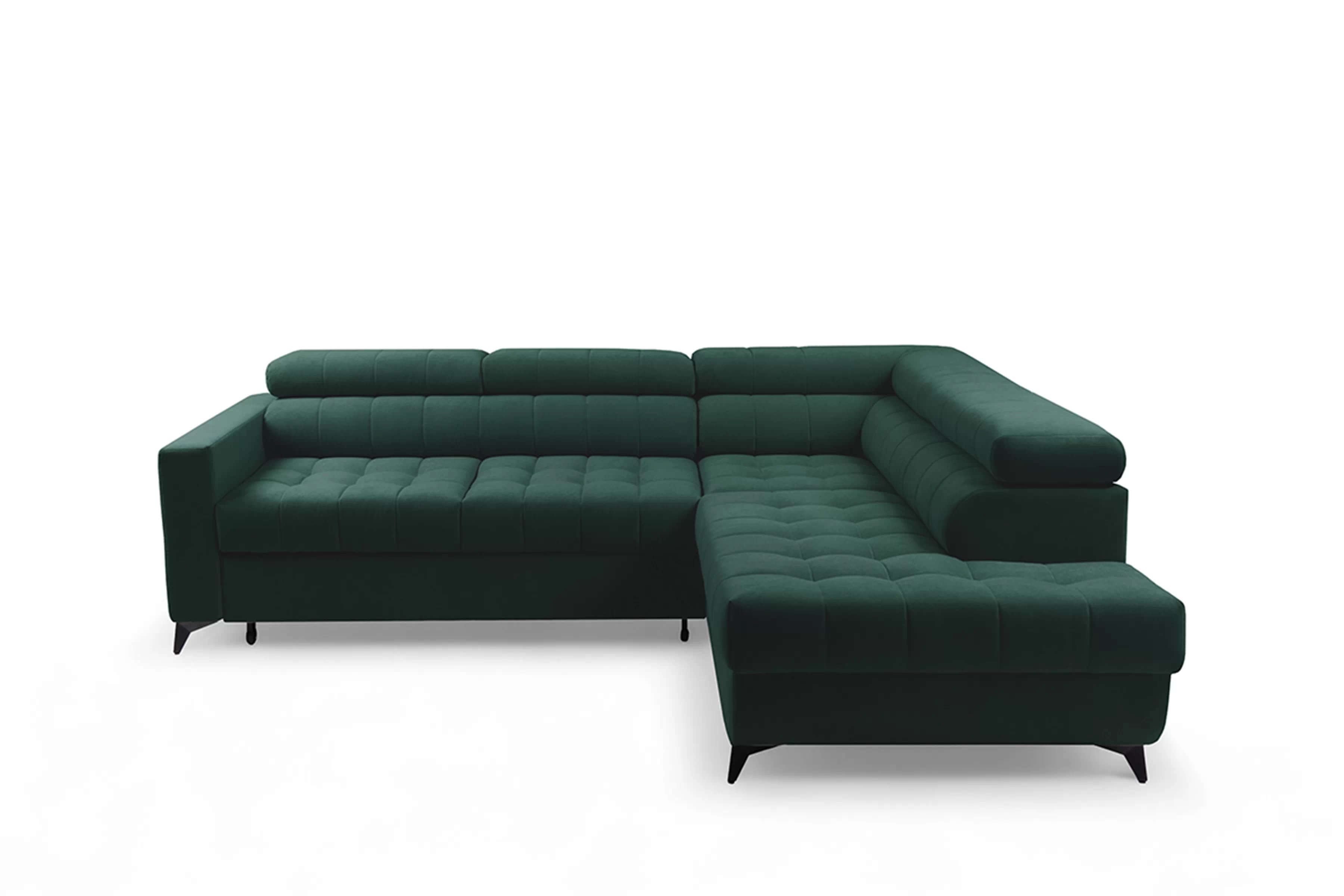 Rozkladacia rohová sedacia súprava Nardo L pravá - zelený zamat Bluvel 78 Rohová sedacia súprava Nardo L s funkciou spánku pravá strana - Zelený velúr Bluvel 78