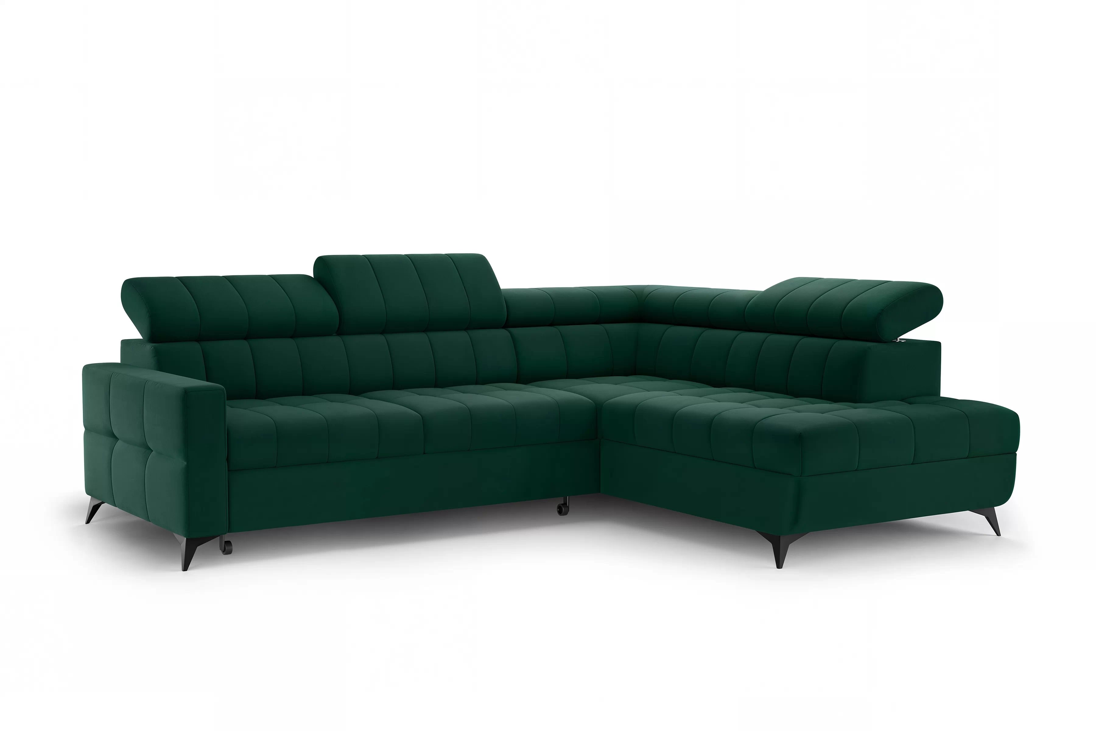 Rozkladacia rohová sedacia súprava Nardo L pravá - zelený zamat Bluvel 78 Rohová sedacia súprava Nardo L s funkciou spánku pravá strana - Zelený velúr Bluvel 78