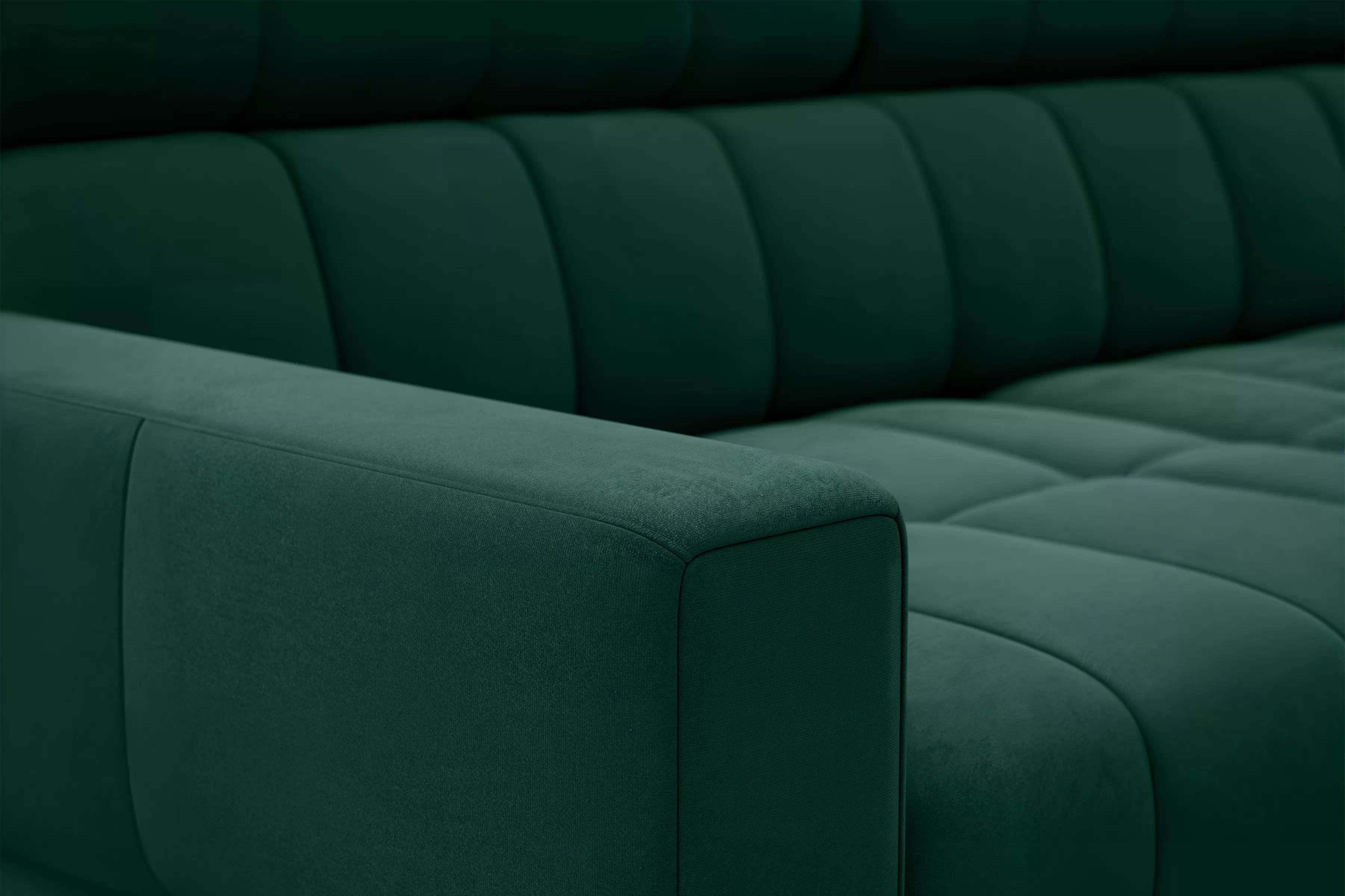 Rozkladacia rohová sedacia súprava Nardo L pravá - zelený zamat Bluvel 78 Rohová sedacia súprava Nardo L s funkciou spánku pravá strana - Zelený velúr Bluvel 78