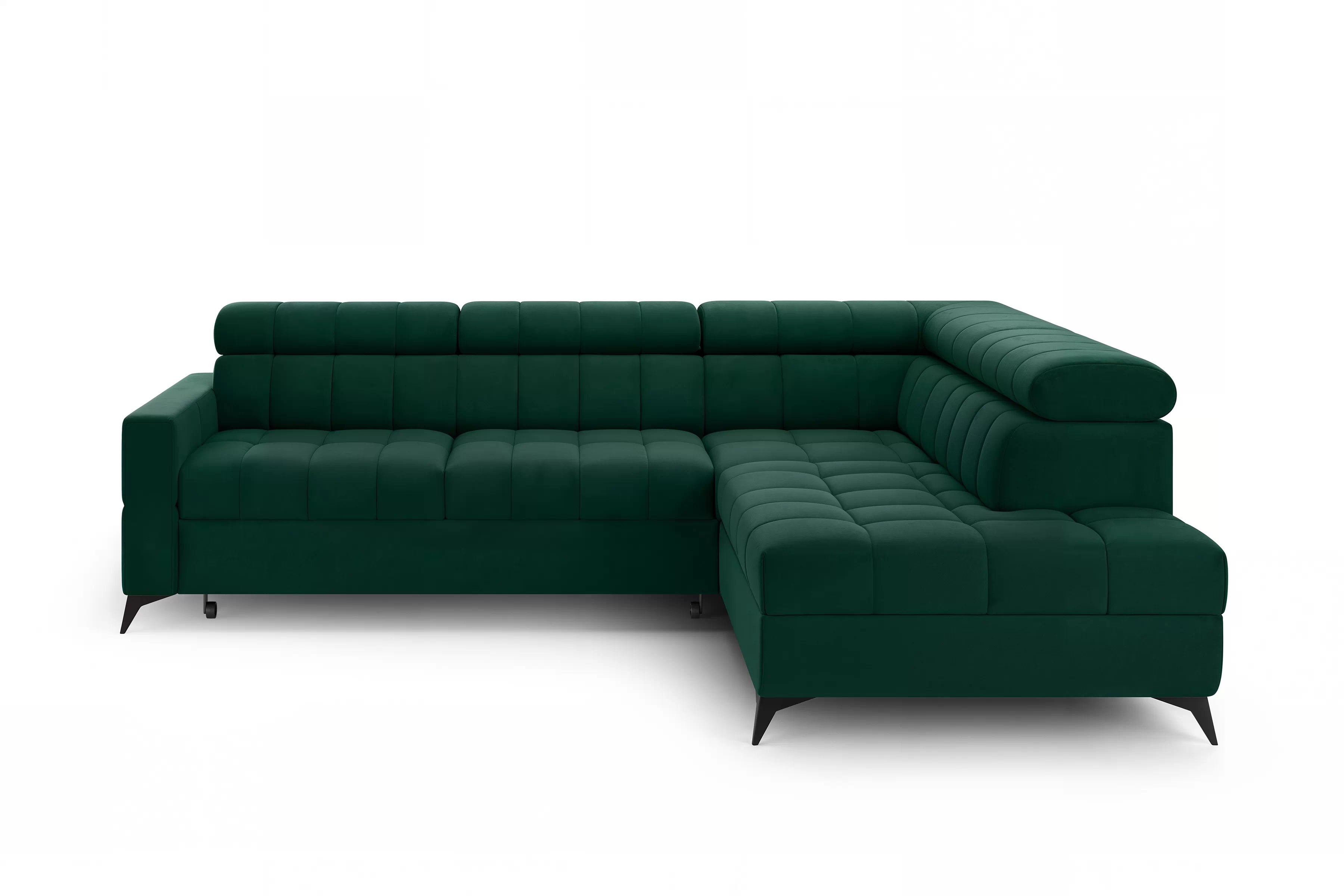 Rozkladacia rohová sedacia súprava Nardo L pravá - zelený zamat Bluvel 78 Rohová sedacia súprava Nardo L s funkciou spánku pravá strana - Zelený velúr Bluvel 78