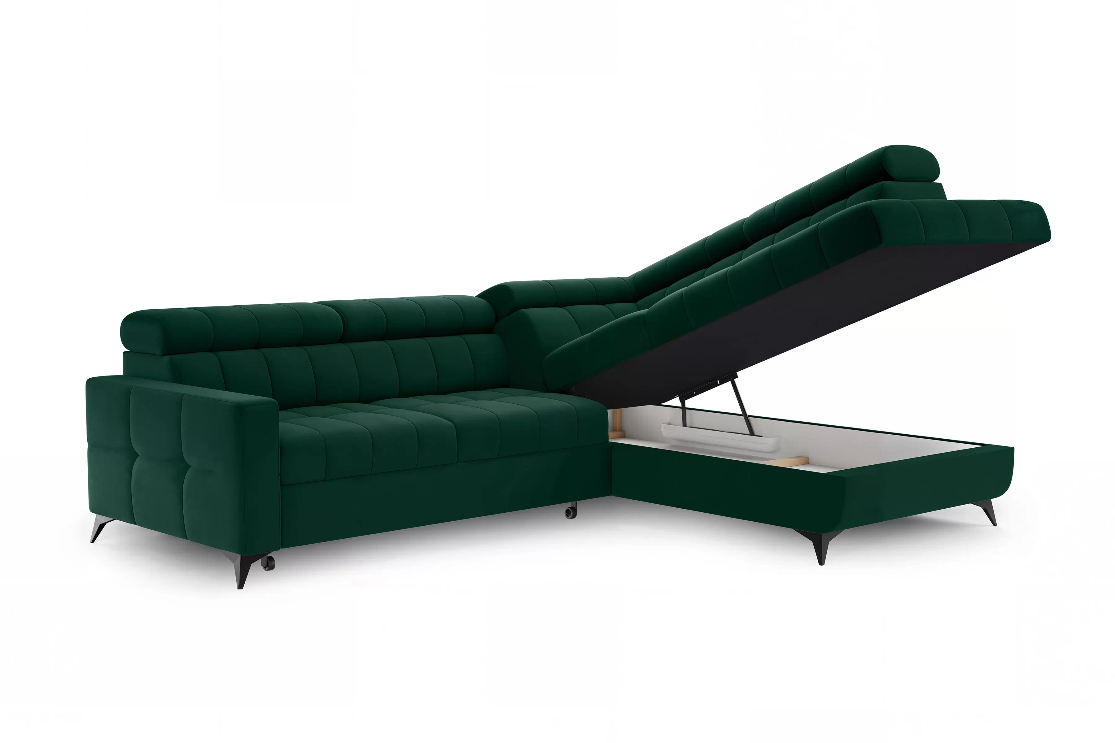 Rozkladacia rohová sedacia súprava Nardo L pravá - zelený zamat Bluvel 78 Rohová sedacia súprava Nardo L s funkciou spánku pravá strana - Zelený velúr Bluvel 78