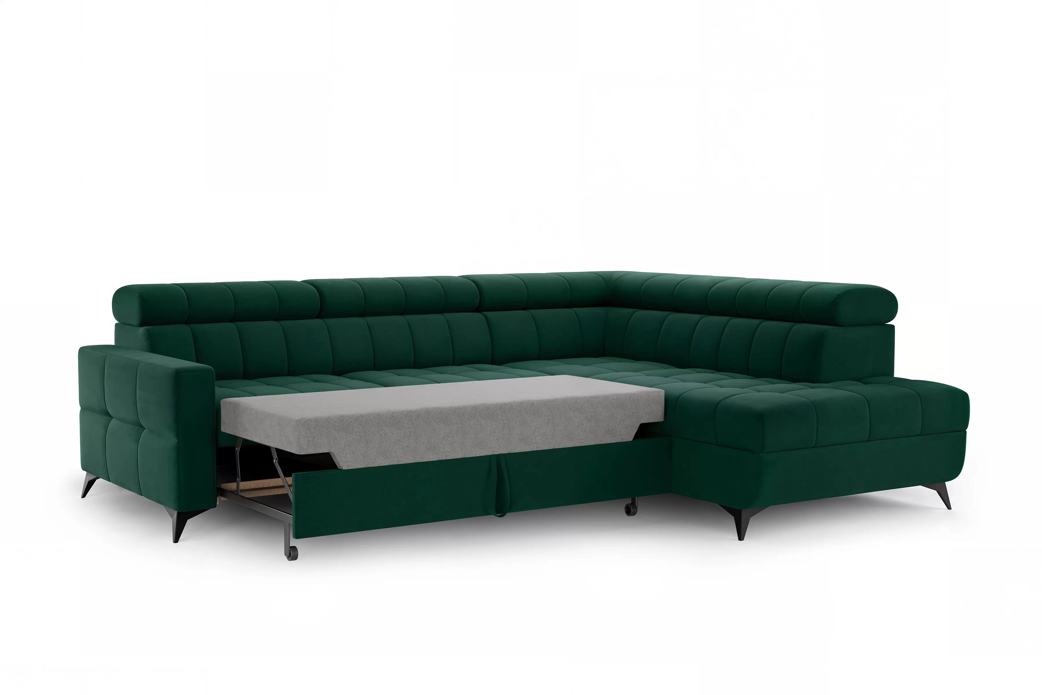 Rozkladacia rohová sedacia súprava Nardo L pravá - zelený zamat Bluvel 78 Rohová sedacia súprava Nardo L s funkciou spánku pravá strana - Zelený velúr Bluvel 78