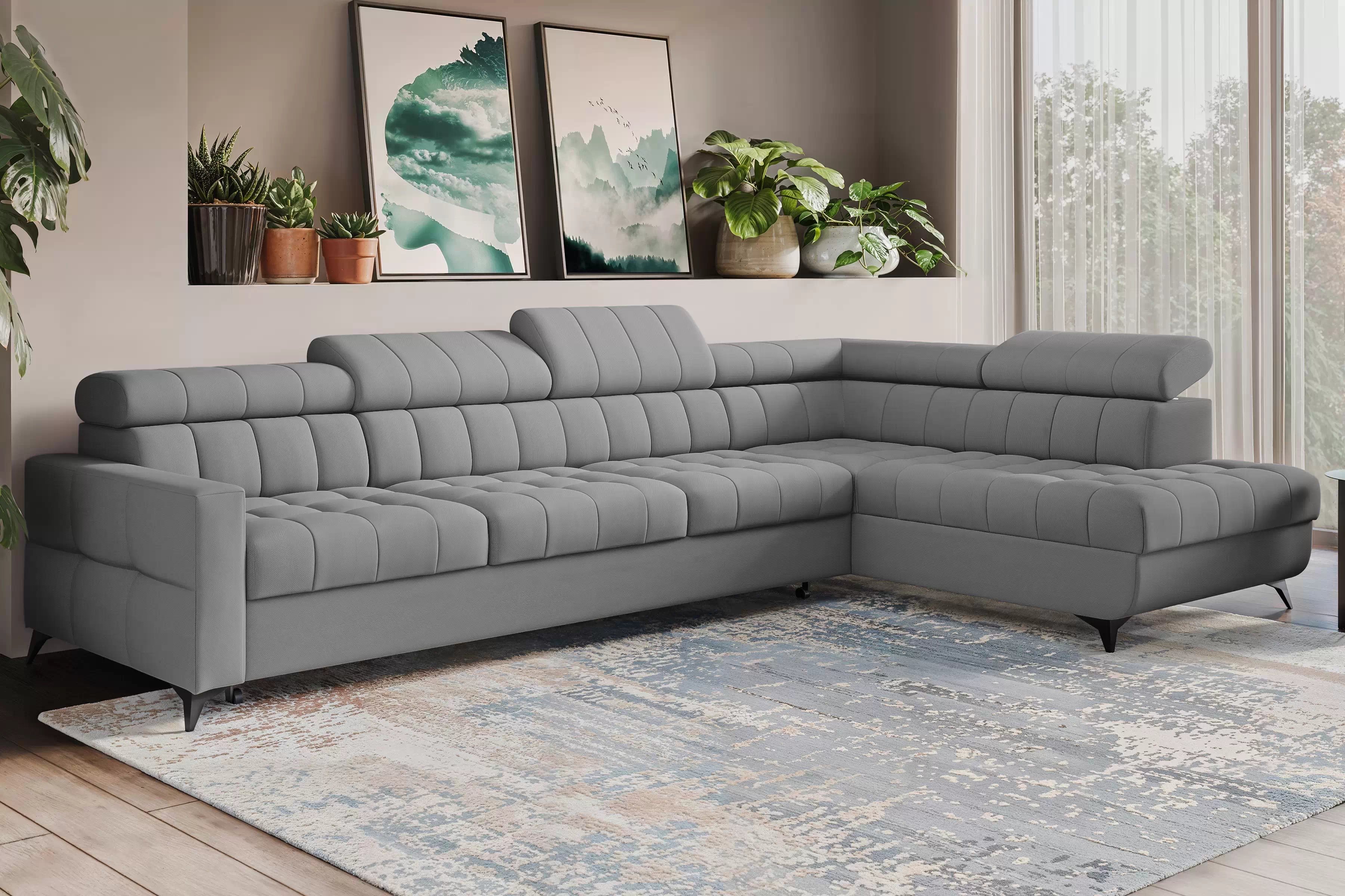 Rozkladacia rohová sedacia súprava Nardo Maxi pravá - sivý plyš Pretty 17 Rohová sedacia súprava Nardo Maxi s funkciou spánku pravá strana - šedý plusz Pretty 17