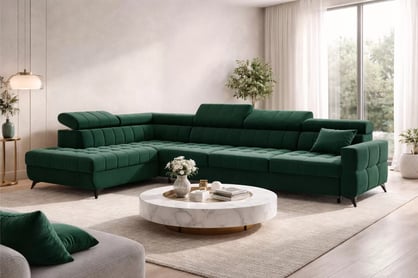 Rohová sedačka Nardo Maxi s rozkladom ľavostranná - zelený zamat Bluvel 78 Rohová sedacia súprava Nardo Maxi s funkciou spánku Ľavá strana - Zelený velúr Bluvel 78