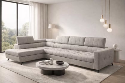 Rozkladacia rohová sedacia súprava Nardo Maxi ľavá - šedá ľahkočistiaca žinylka Taro 11 Rohová sedacia súprava Nardo Maxi s funkciou spánku Ľavá strana - šedý šenil ľahkočistiaci Taro 11
