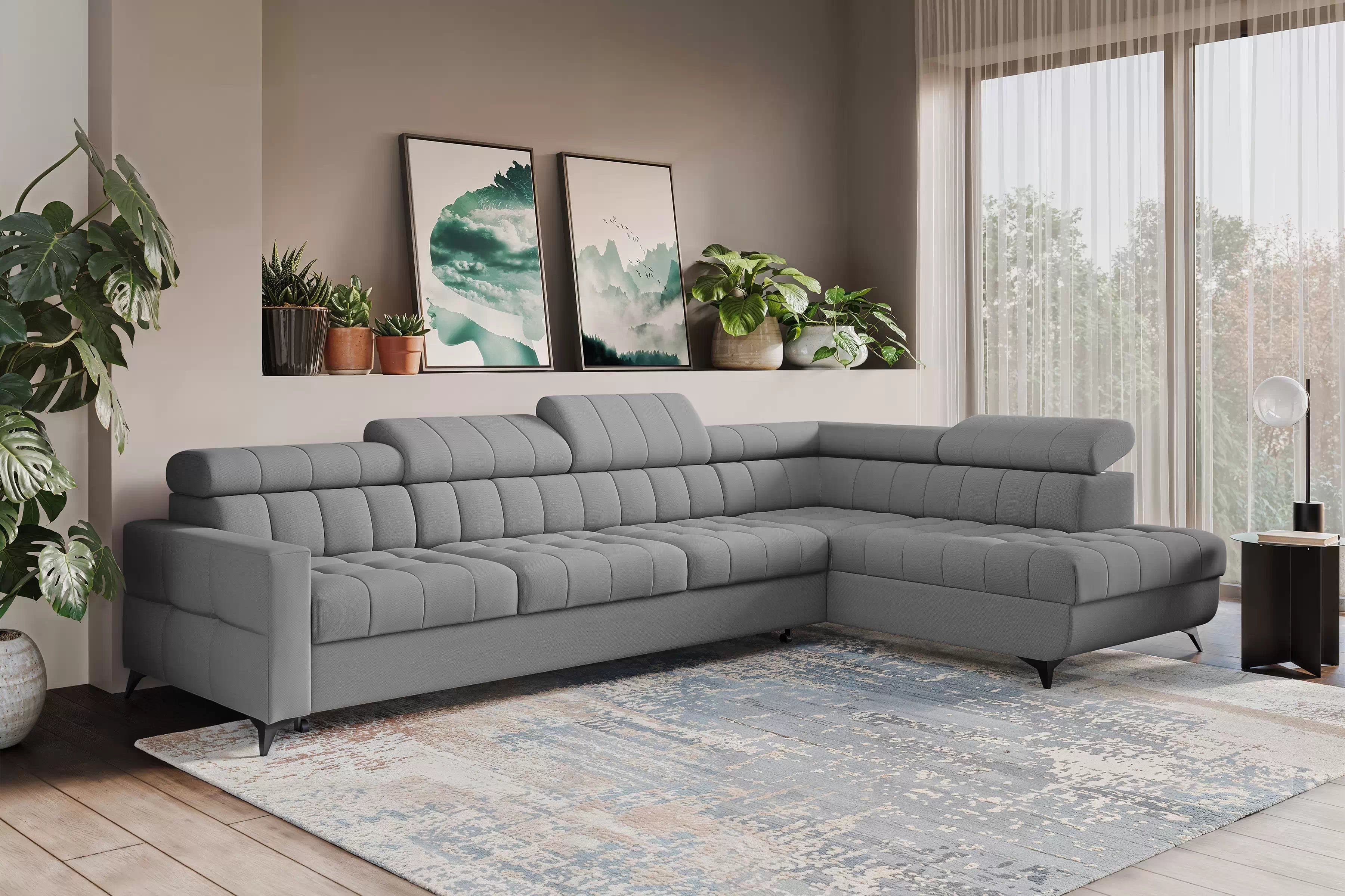 Rozkladacia rohová sedacia súprava Nardo Maxi pravá - sivý plyš Pretty 17 Rohová sedacia súprava Nardo Maxi s funkciou spánku pravá strana - šedý plusz Pretty 17