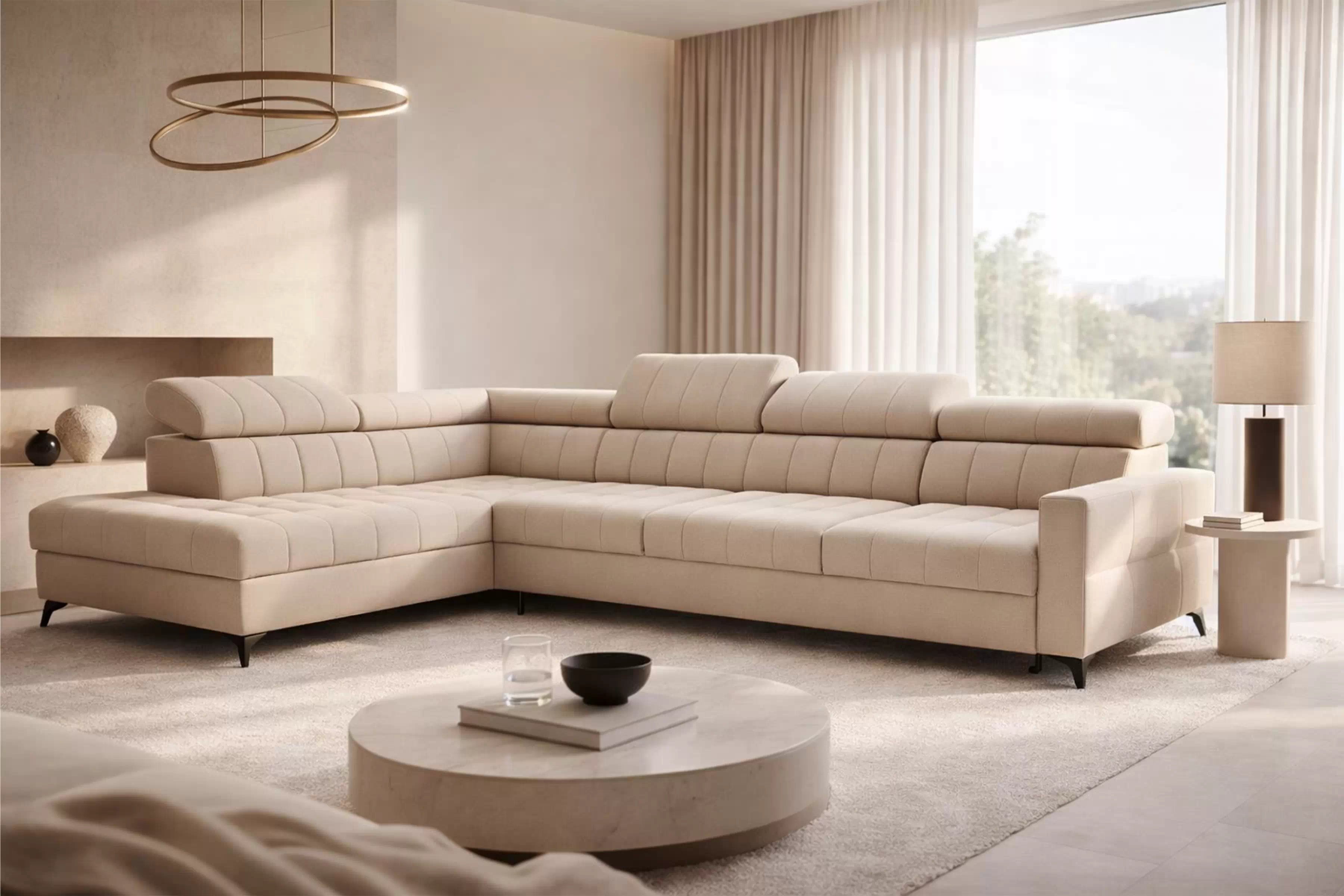 Rohová sedačka Nardo Maxi s funkciou spania ľavá - béžový plyš Pretty 03 Rohová sedacia súprava Nardo Maxi s funkciou spánku Ľavá strana - béžový plusz Pretty 03