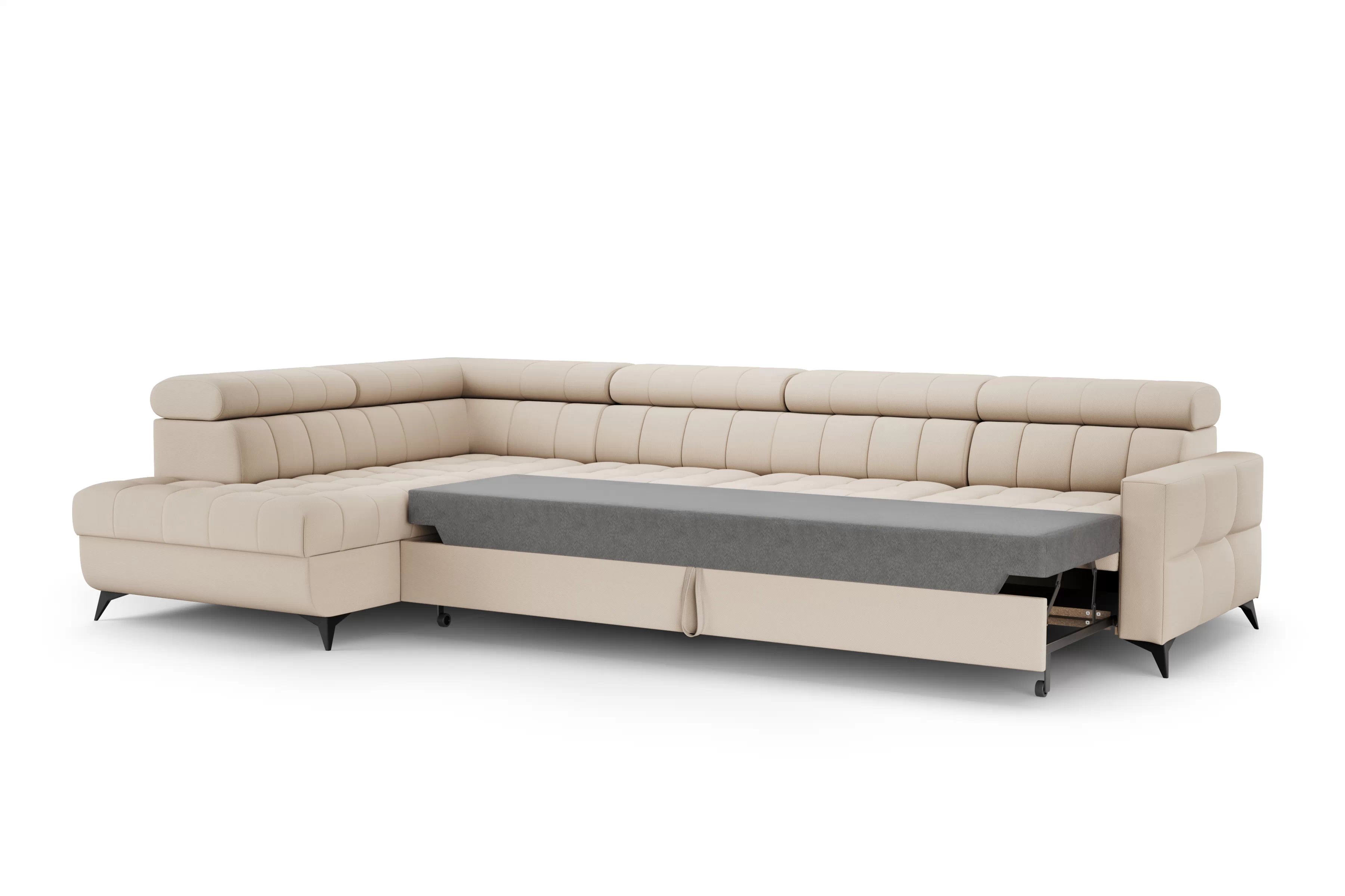 Rozkladacia rohová sedacia súprava Nardo Maxi ľavá - béžový plyš Pretty 03 Rohová sedacia súprava Nardo Maxi s funkciou spánku Ľavá strana - béžový plusz Pretty 03 