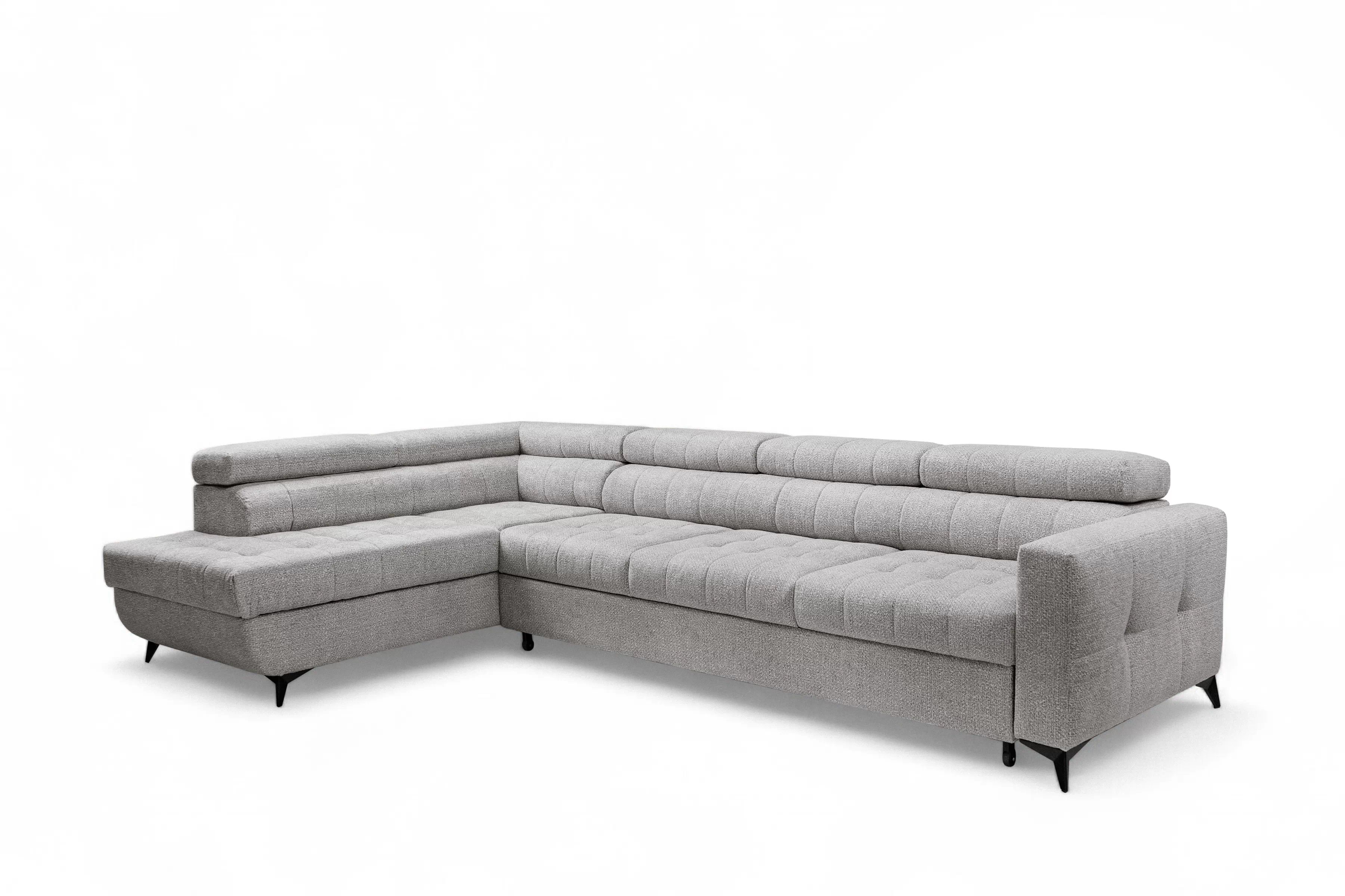 Rozkladacia rohová sedacia súprava Nardo Maxi ľavá - šedá ľahkočistiaca žinylka Taro 11 Rohová sedacia súprava Nardo Maxi s funkciou spánku Ľavá strana - šedá šenil ľahkočistiaci Taro 11