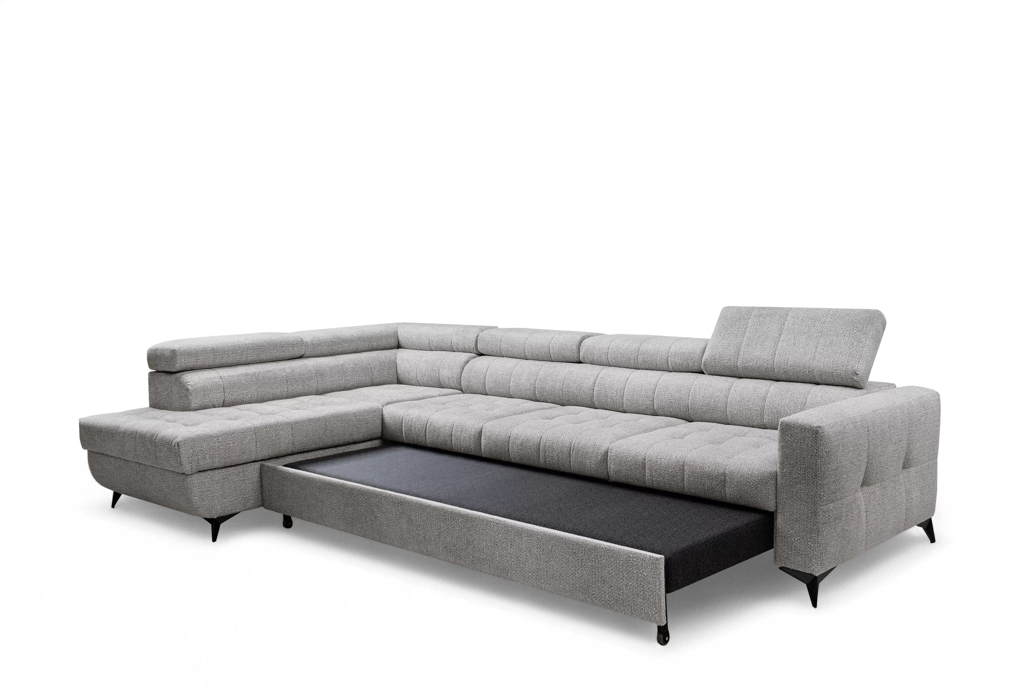 Rozkladacia rohová sedacia súprava Nardo Maxi ľavá - šedá ľahkočistiaca žinylka Taro 11 Rohová sedacia súprava Nardo Maxi s funkciou spánku Ľavá strana - šedá šenil ľahkočistiaci Taro 11