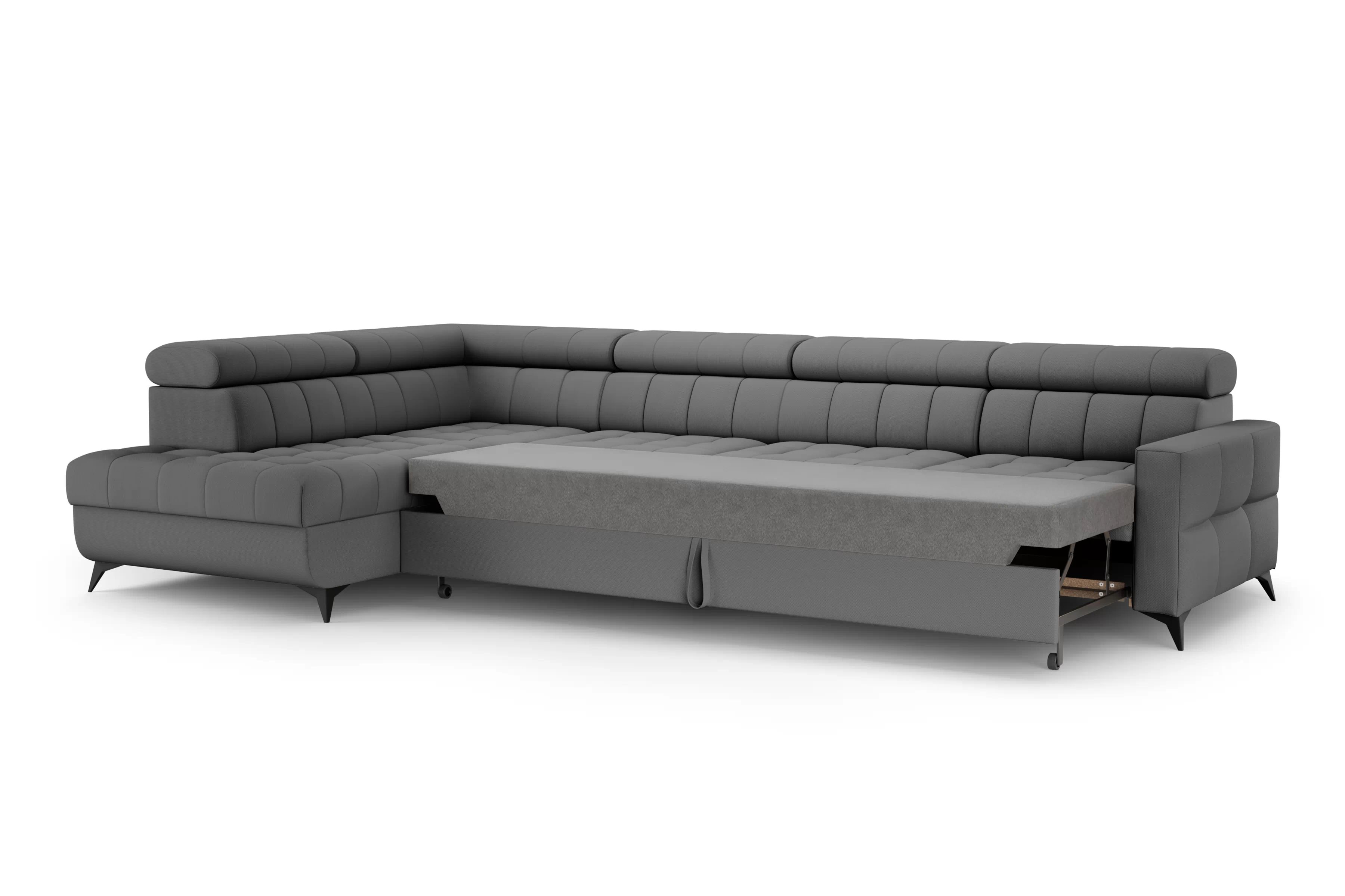 Rozkladacia rohová sedacia súprava Nardo Maxi ľavá - sivý plyš Pretty 17 Rohová sedacia súprava Nardo Maxi s funkciou spánku Ľavá strana - šedý plusz Pretty 17