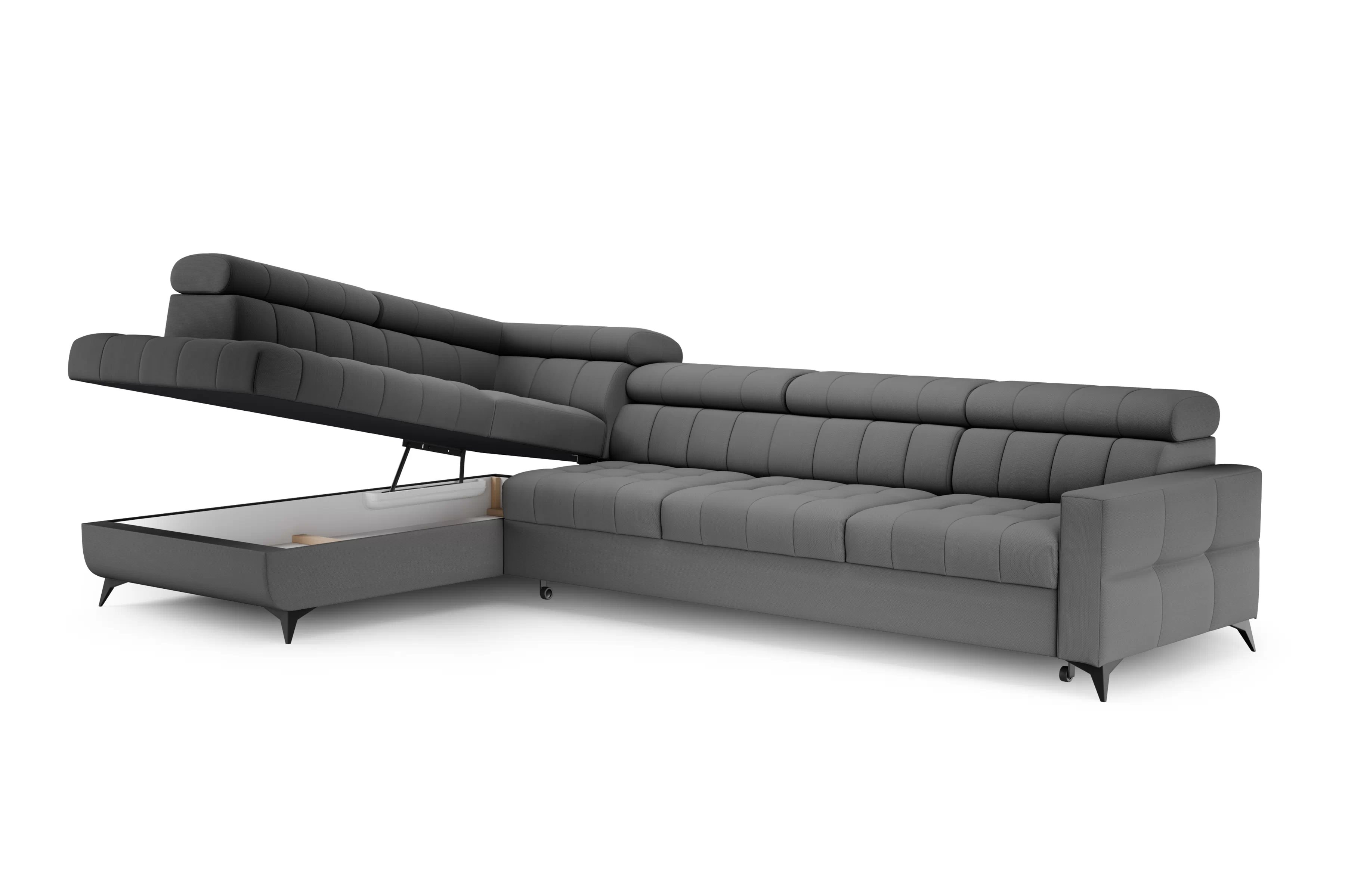 Rozkladacia rohová sedacia súprava Nardo Maxi ľavá - sivý plyš Pretty 17 Rohová sedacia súprava Nardo Maxi s funkciou spánku Ľavá strana - šedý plusz Pretty 17