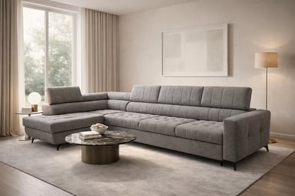 Rozkladacia rohová sedacia súprava Nardo Maxi ľavá - šedá ľahkočistiaca žinylka Taro 97 Rohová sedacia súprava Nardo Maxi s funkciou spánku Ľavá strana - šedý šenil ľahkočistiaci Taro 97 