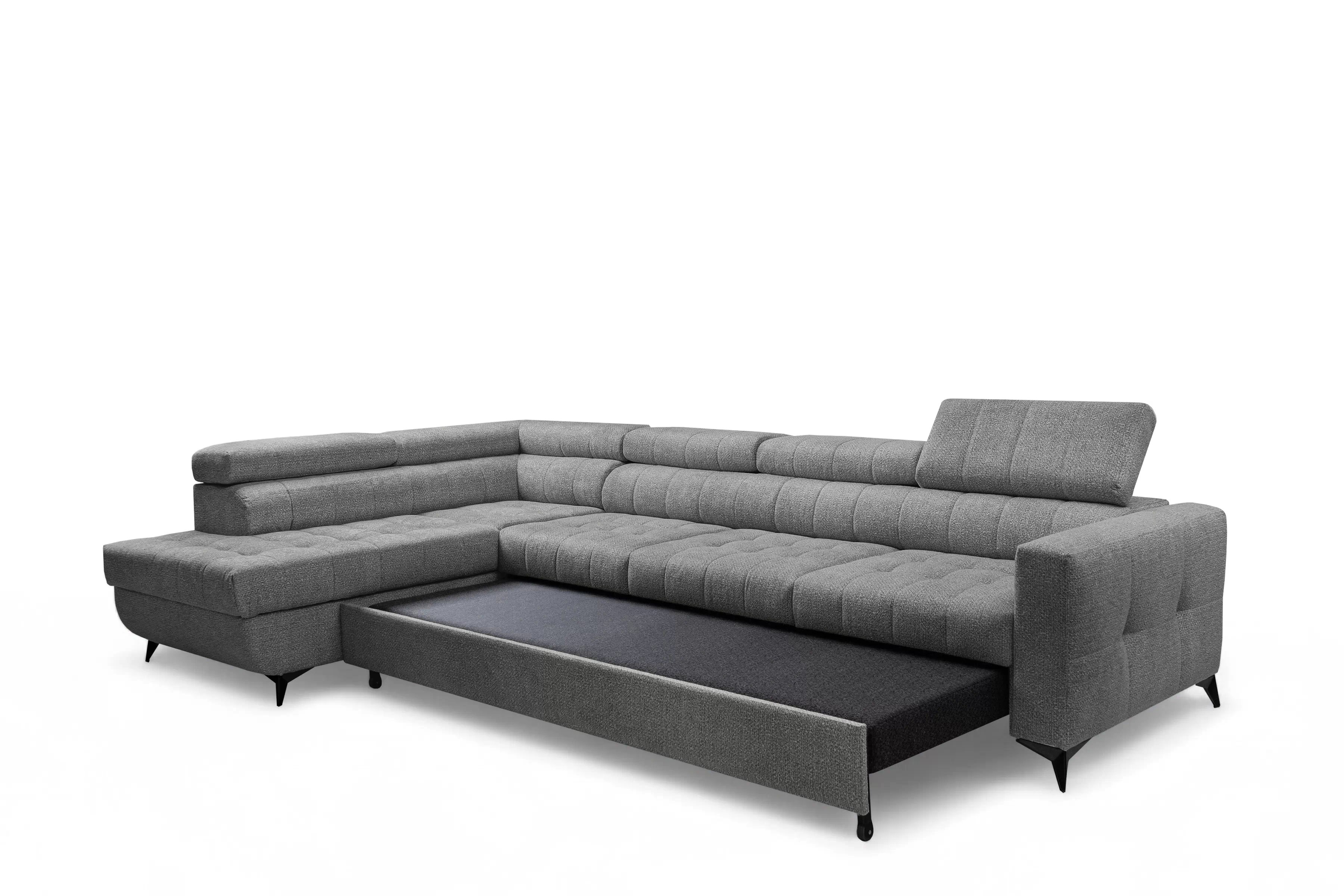 Rozkladacia rohová sedacia súprava Nardo Maxi ľavá - šedá ľahkočistiaca žinylka Taro 97 Rohová sedacia súprava Nardo Maxi s funkciou spánku Ľavá strana - šedý šenil ľahkočistiaci Taro 97 