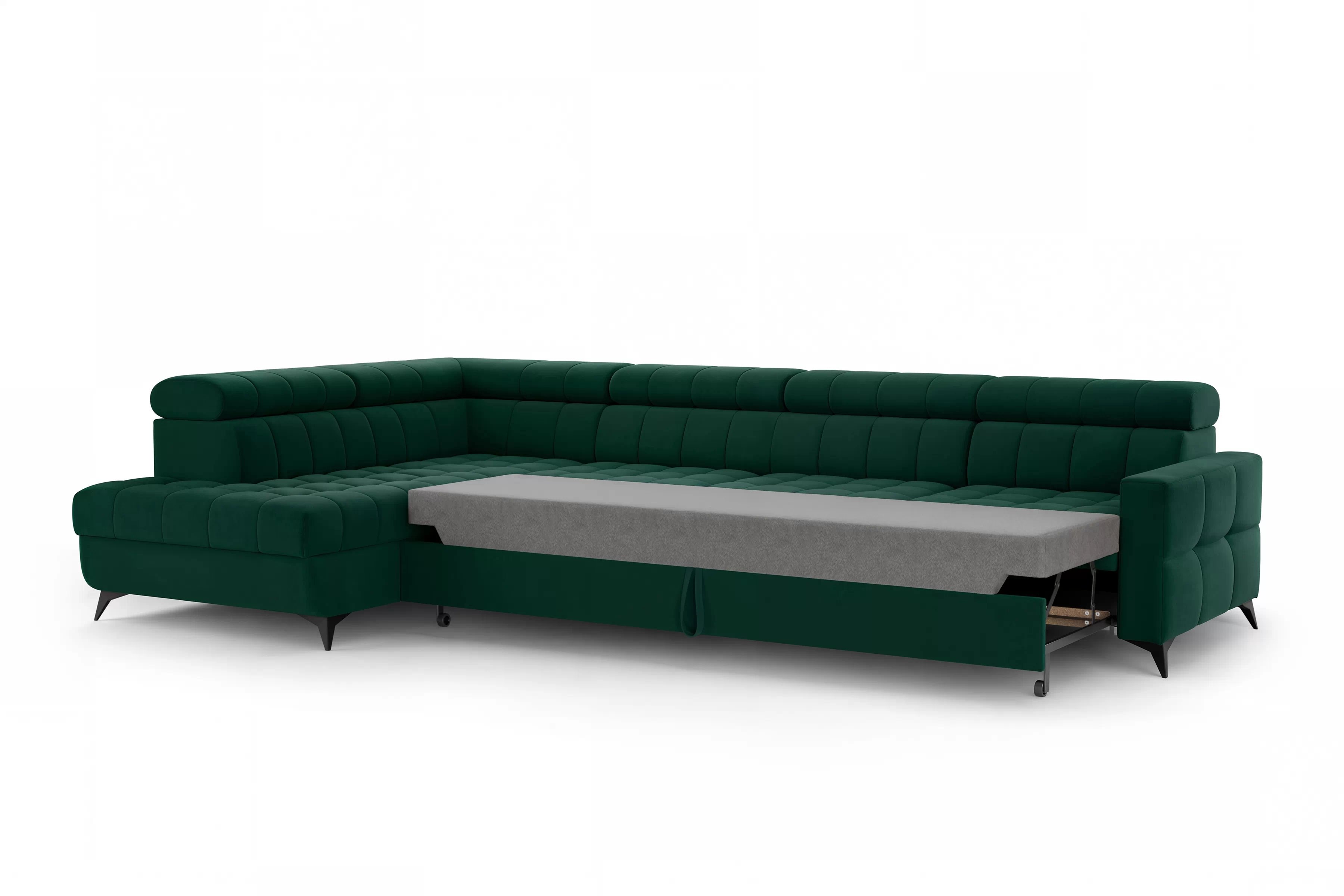 Rohová sedačka Nardo Maxi s rozkladom ľavostranná - zelený zamat Bluvel 78 Rohová sedacia súprava Nardo Maxi s funkciou spánku Ľavá strana - Zelený velúr Bluvel 78