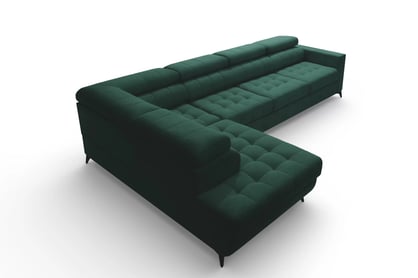 Rohová sedačka Nardo Maxi s rozkladom ľavostranná - zelený zamat Bluvel 78 Rohová sedacia súprava Nardo Maxi s funkciou spánku Ľavá strana - Zelený velúr Bluvel 78