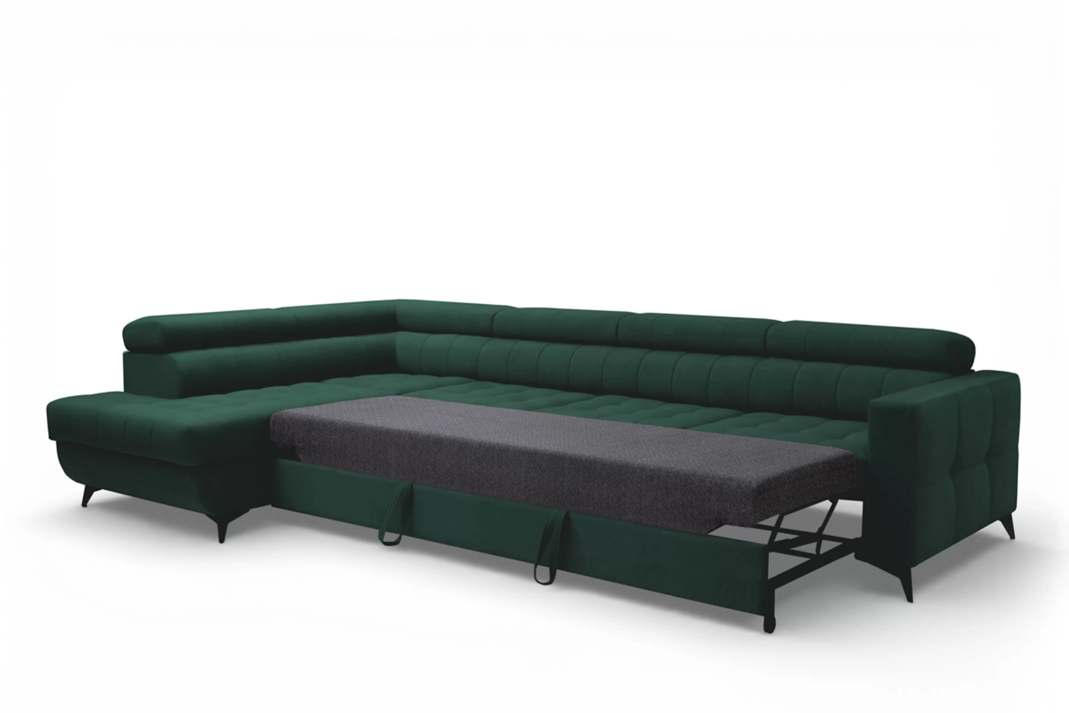 Rohová sedačka Nardo Maxi s rozkladom ľavostranná - zelený zamat Bluvel 78 Rohová sedacia súprava Nardo Maxi s funkciou spánku Ľavá strana - Zelený velúr Bluvel 78