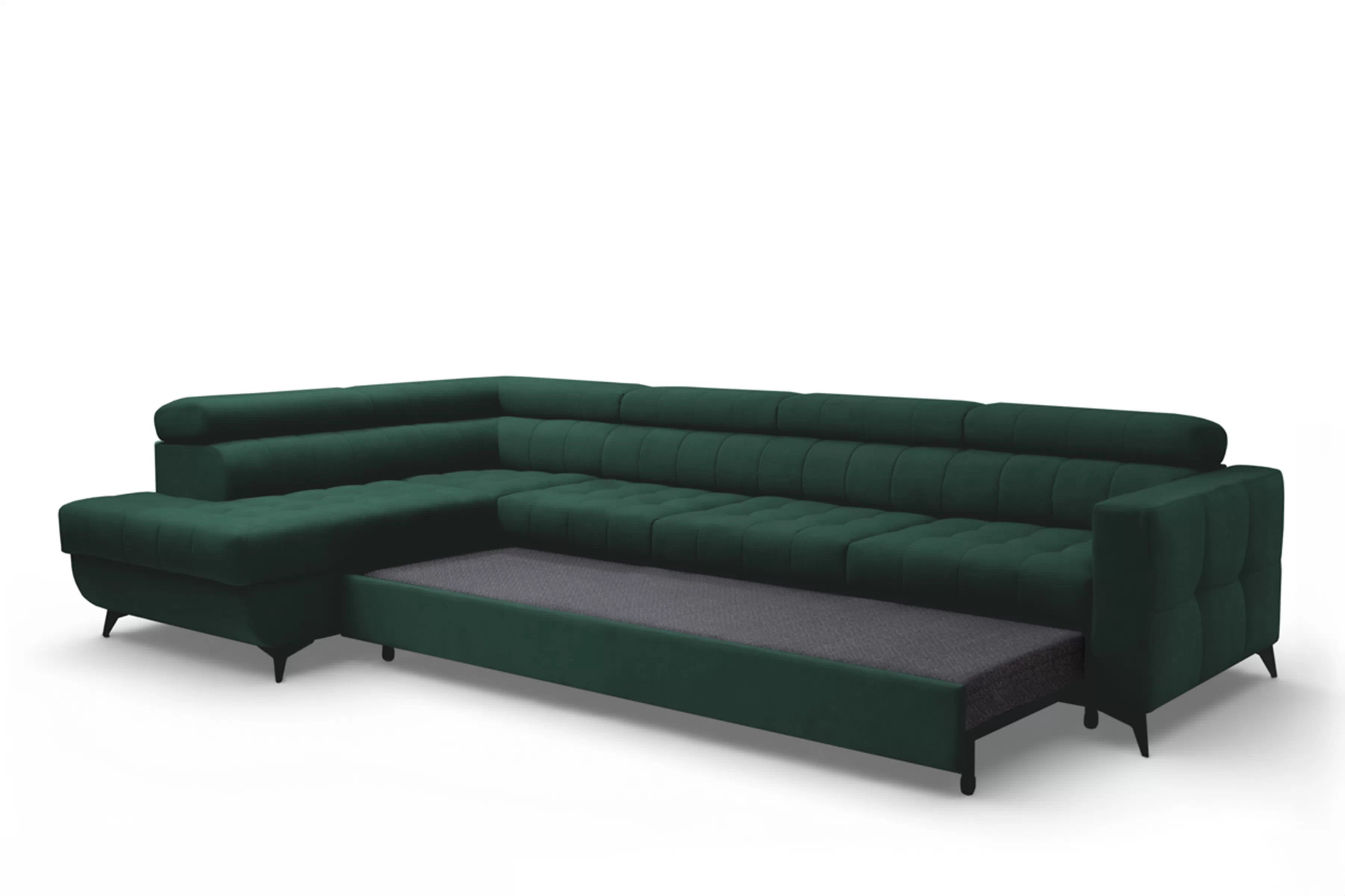 Rohová sedačka Nardo Maxi s rozkladom ľavostranná - zelený zamat Bluvel 78 Rohová sedacia súprava Nardo Maxi s funkciou spánku Ľavá strana - Zelený velúr Bluvel 78