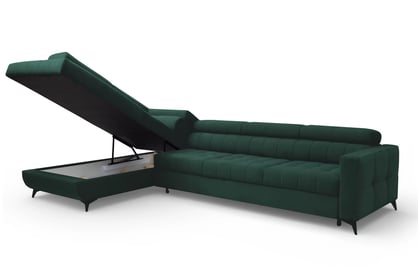 Rohová sedačka Nardo Maxi s rozkladom ľavostranná - zelený zamat Bluvel 78 Rohová sedacia súprava Nardo Maxi s funkciou spánku Ľavá strana - Zelený velúr Bluvel 78