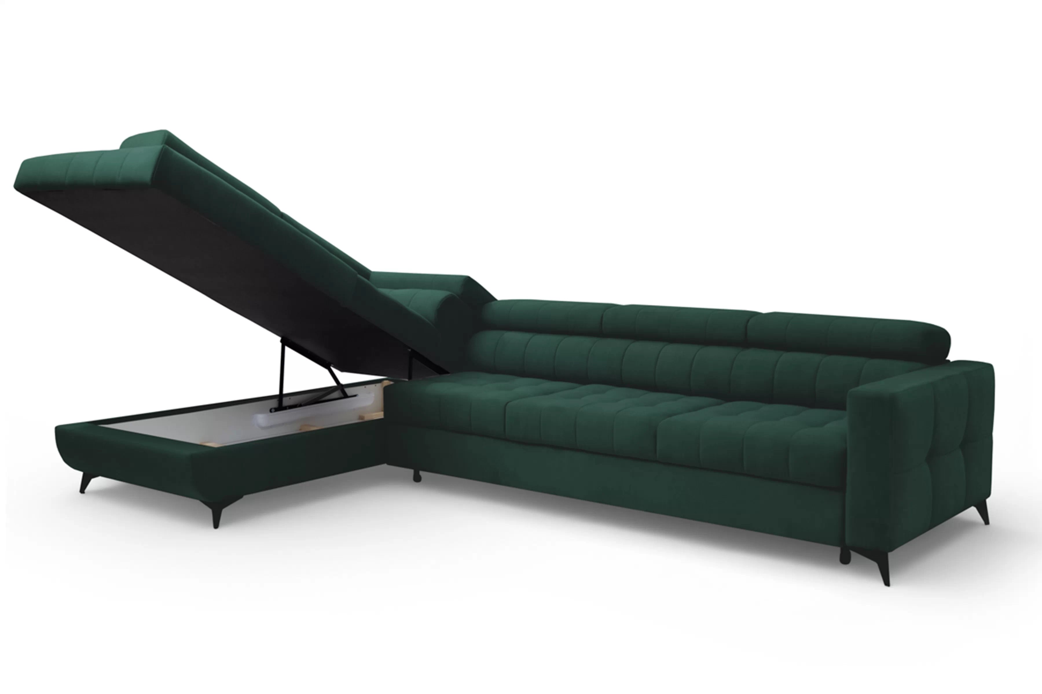 Rohová sedačka Nardo Maxi s rozkladom ľavostranná - zelený zamat Bluvel 78 Rohová sedacia súprava Nardo Maxi s funkciou spánku Ľavá strana - Zelený velúr Bluvel 78