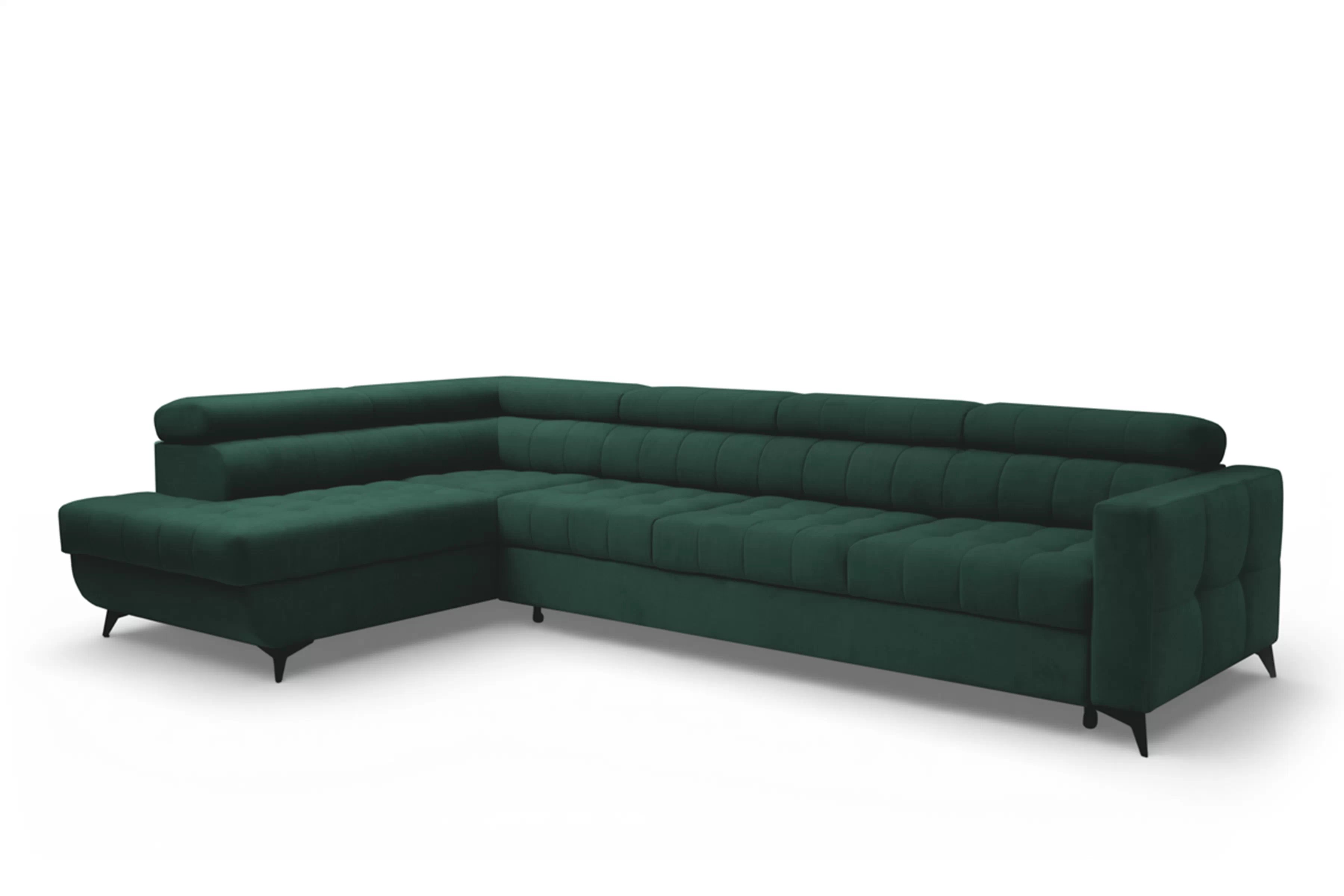 Rohová sedačka Nardo Maxi s rozkladom ľavostranná - zelený zamat Bluvel 78 Rohová sedacia súprava Nardo Maxi s funkciou spánku Ľavá strana - Zelený velúr Bluvel 78