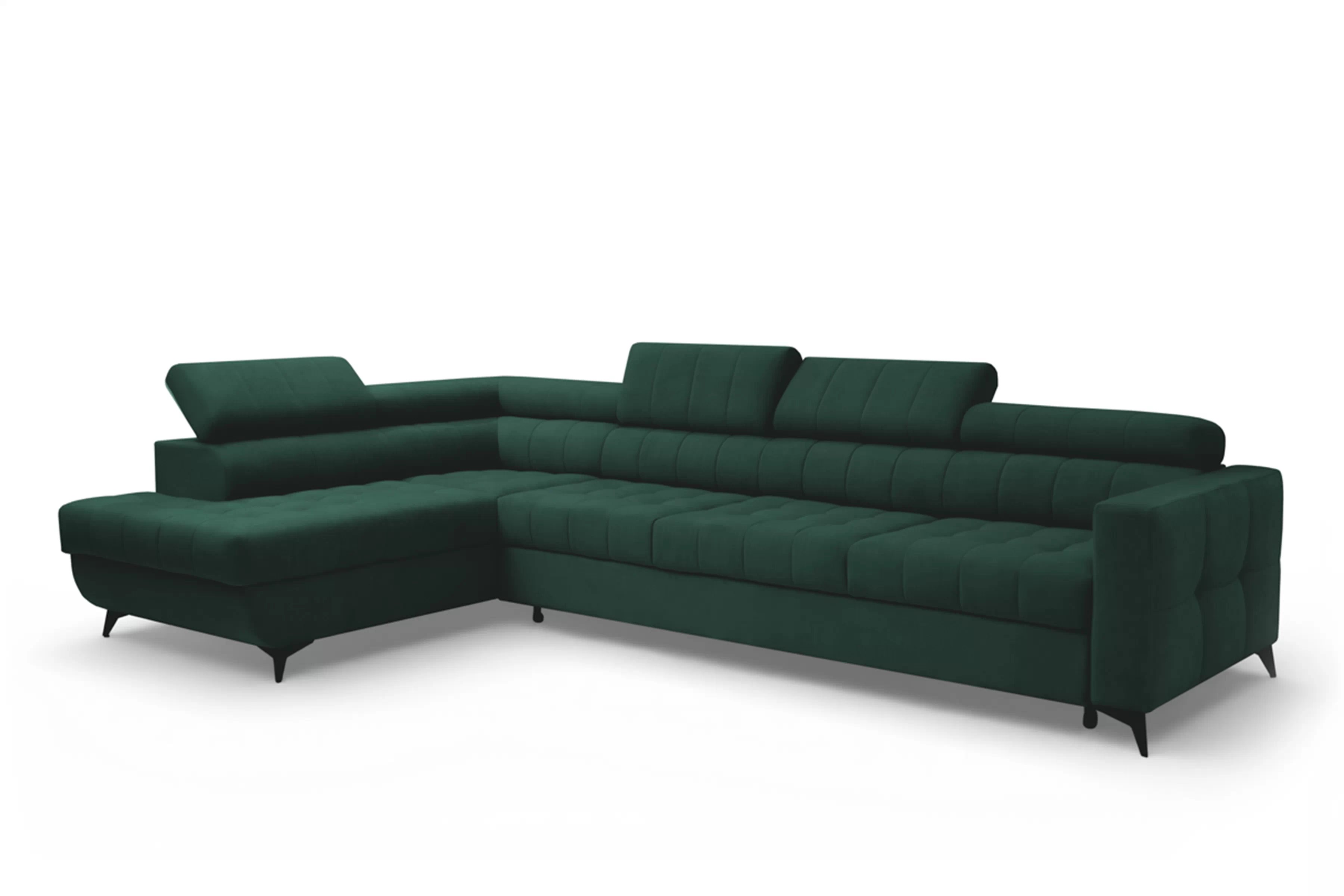 Rohová sedačka Nardo Maxi s rozkladom ľavostranná - zelený zamat Bluvel 78 Rohová sedacia súprava Nardo Maxi s funkciou spánku Ľavá strana - Zelený velúr Bluvel 78