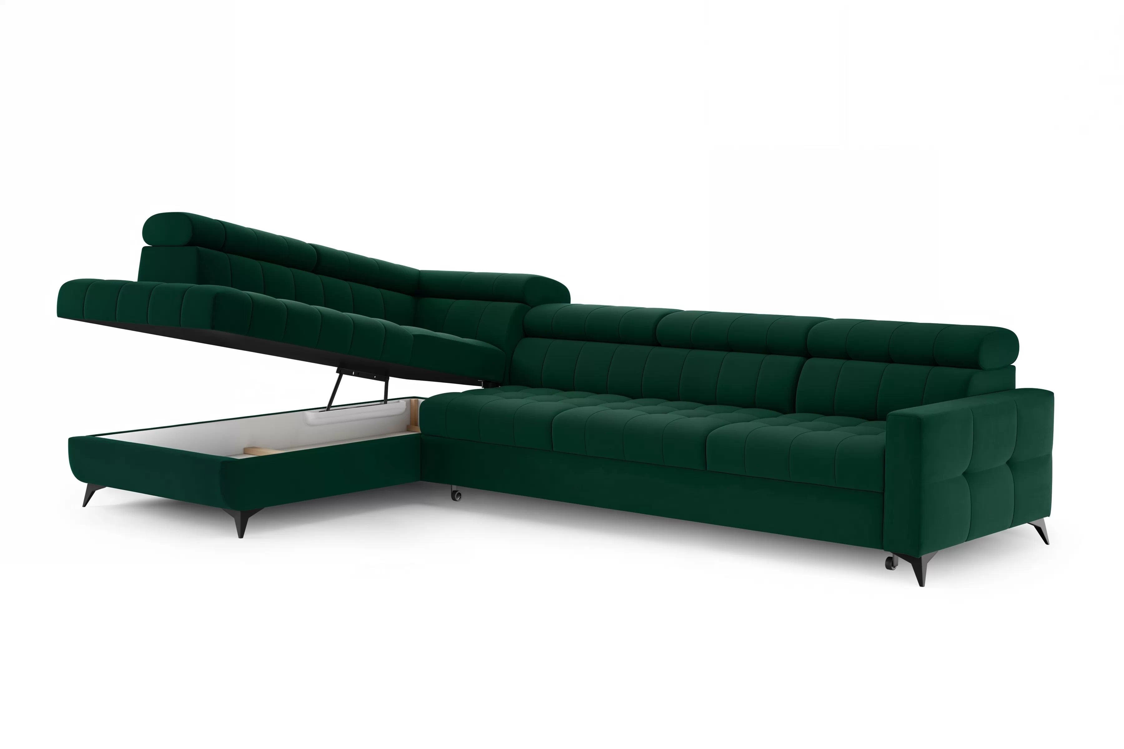 Rohová sedačka Nardo Maxi s rozkladom ľavostranná - zelený zamat Bluvel 78 Rohová sedacia súprava Nardo Maxi s funkciou spánku Ľavá strana - Zelený velúr Bluvel 78