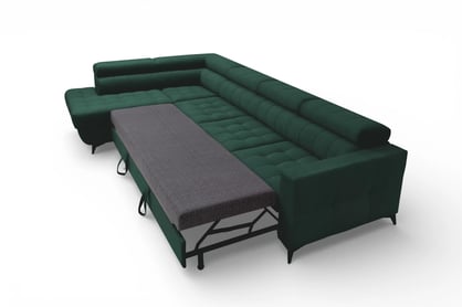 Rohová sedačka Nardo Maxi s rozkladom ľavostranná - zelený zamat Bluvel 78 Rohová sedacia súprava Nardo Maxi s funkciou spánku Ľavá strana - Zelený velúr Bluvel 78