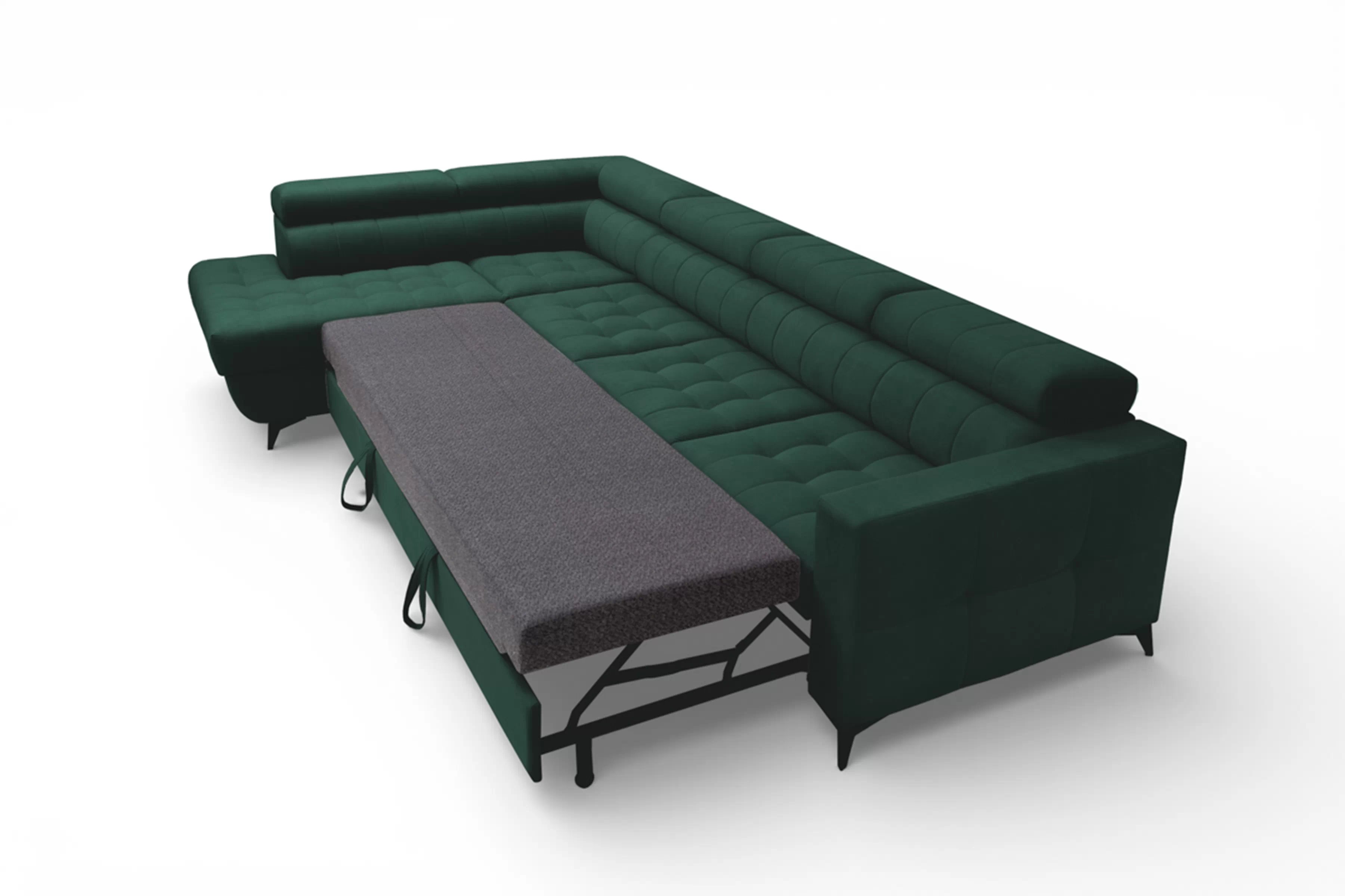 Rohová sedačka Nardo Maxi s rozkladom ľavostranná - zelený zamat Bluvel 78 Rohová sedacia súprava Nardo Maxi s funkciou spánku Ľavá strana - Zelený velúr Bluvel 78