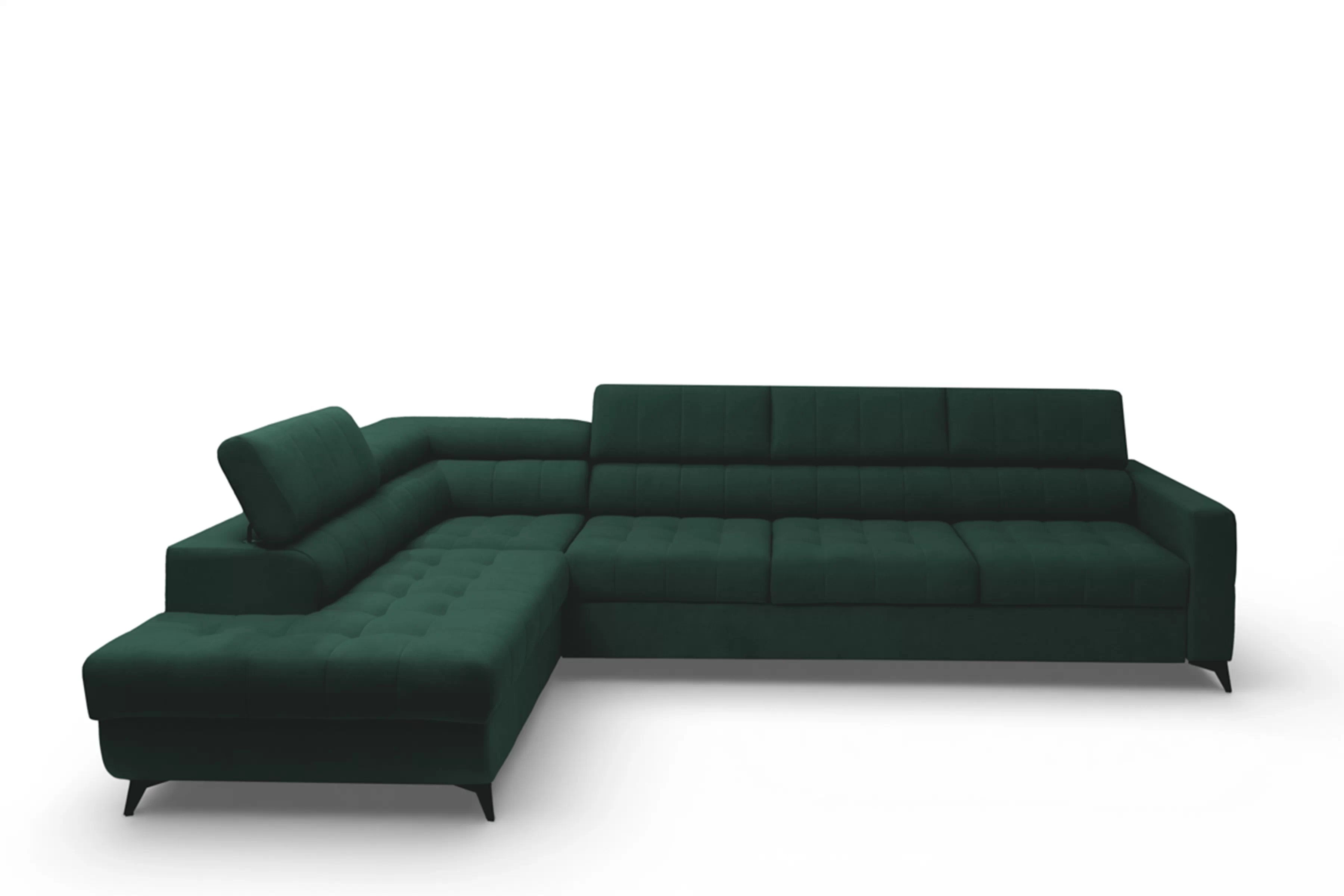 Rohová sedačka Nardo Maxi s rozkladom ľavostranná - zelený zamat Bluvel 78 Rohová sedacia súprava Nardo Maxi s funkciou spánku Ľavá strana - Zelený velúr Bluvel 78