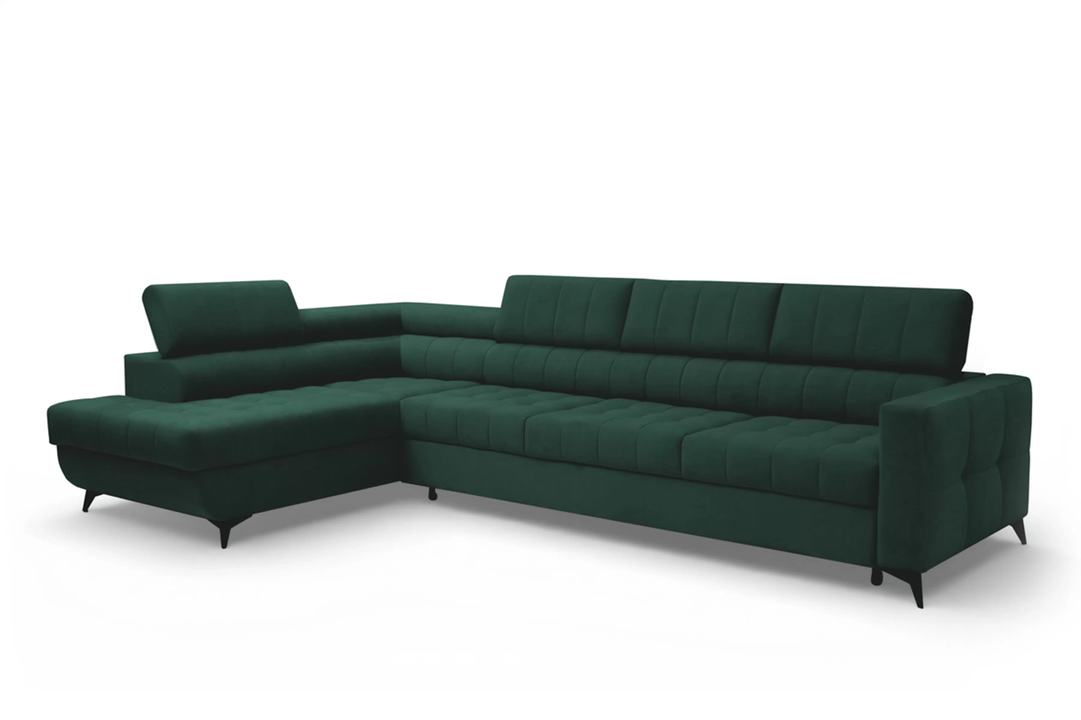 Rohová sedačka Nardo Maxi s rozkladom ľavostranná - zelený zamat Bluvel 78 Rohová sedacia súprava Nardo Maxi s funkciou spánku Ľavá strana - Zelený velúr Bluvel 78