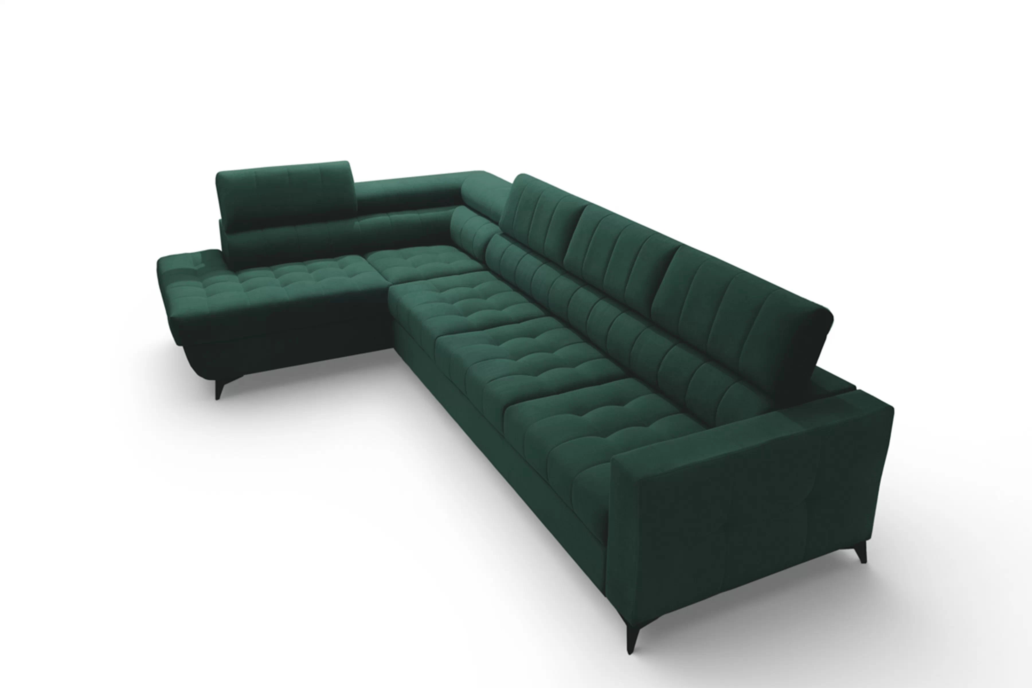 Rohová sedačka Nardo Maxi s rozkladom ľavostranná - zelený zamat Bluvel 78 Rohová sedacia súprava Nardo Maxi s funkciou spánku Ľavá strana - Zelený velúr Bluvel 78