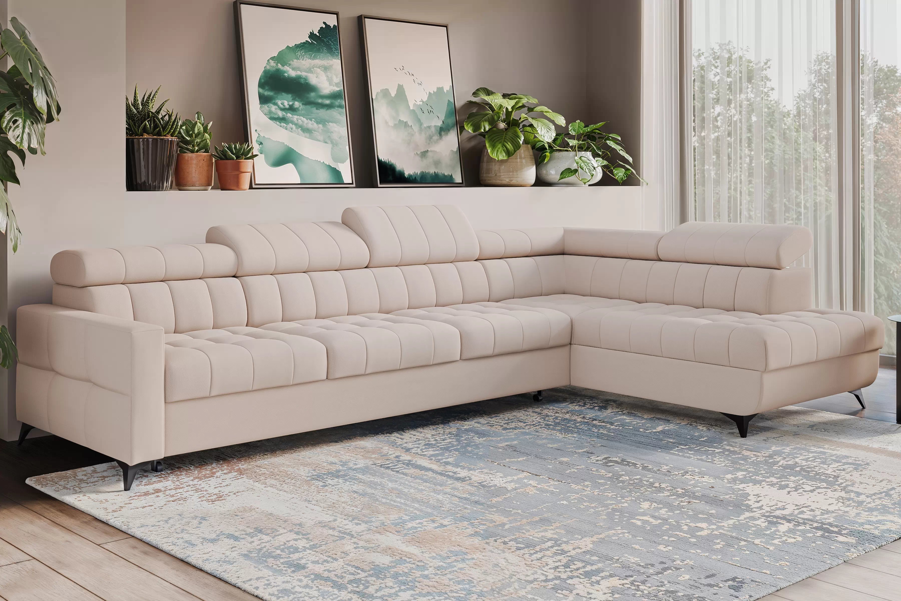 Rozkladacia rohová sedacia súprava Nardo Maxi pravá - béžový plyš Pretty 03 Rohová sedacia súprava Nardo Maxi s funkciou spánku pravá strana - béžový plusz Pretty 03 