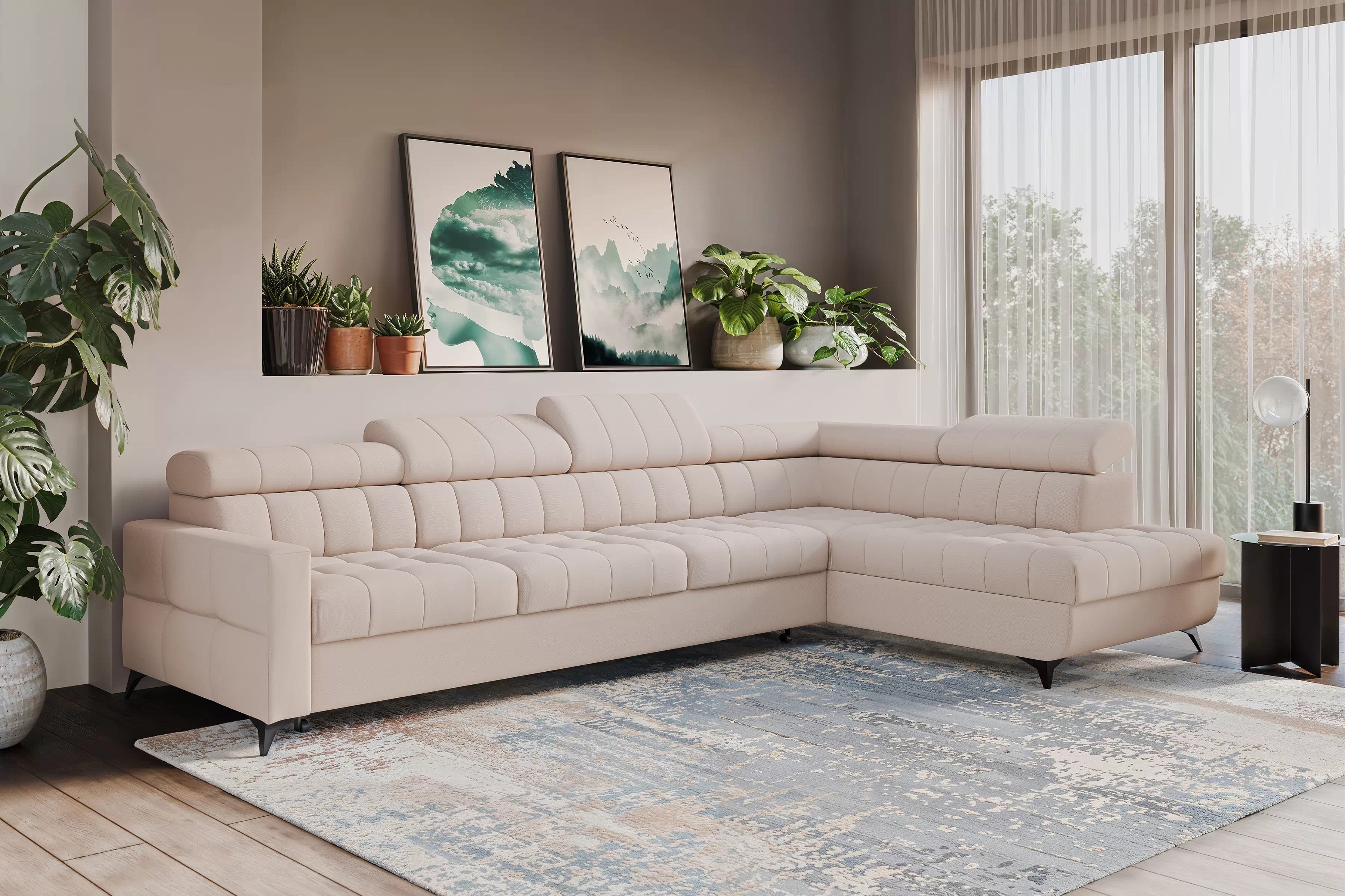 Rozkladacia rohová sedacia súprava Nardo Maxi pravá - béžový plyš Pretty 03 Rohová sedacia súprava Nardo Maxi s funkciou spánku pravá strana - béžový plusz Pretty 03 