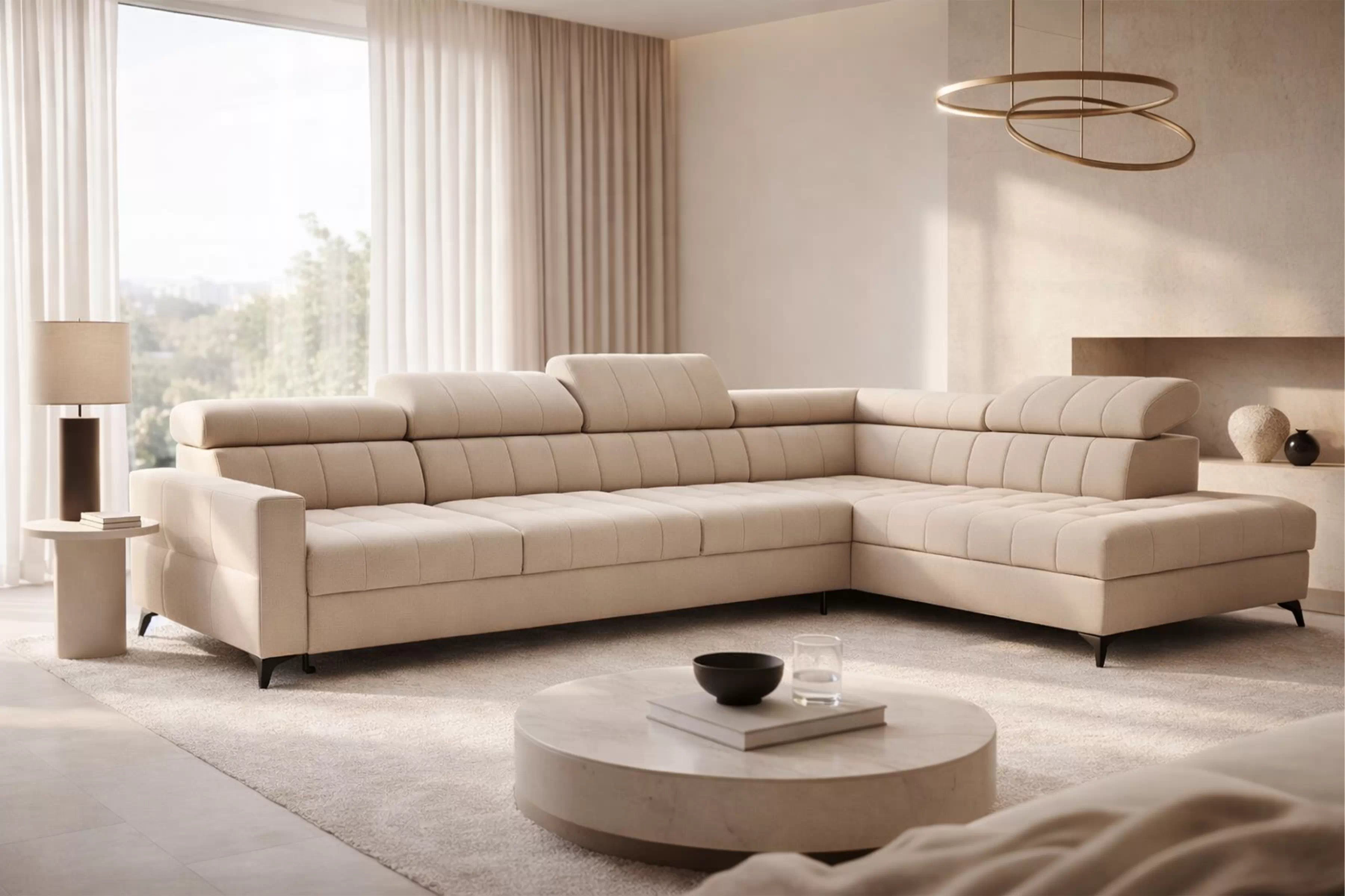 Rohová sedačka Nardo Maxi s funkciou spania pravá - béžový plyš Pretty 03 Rohová sedacia súprava Nardo Maxi s funkciou spánku pravá strana - béžový plusz Pretty 03 