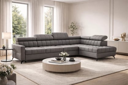 Rohová sedačka Nardo Maxi s funkciou spania pravá - sivý plyš Pretty 17 Rohová sedacia súprava Nardo Maxi s funkciou spánku pravá strana - šedý plusz Pretty 17