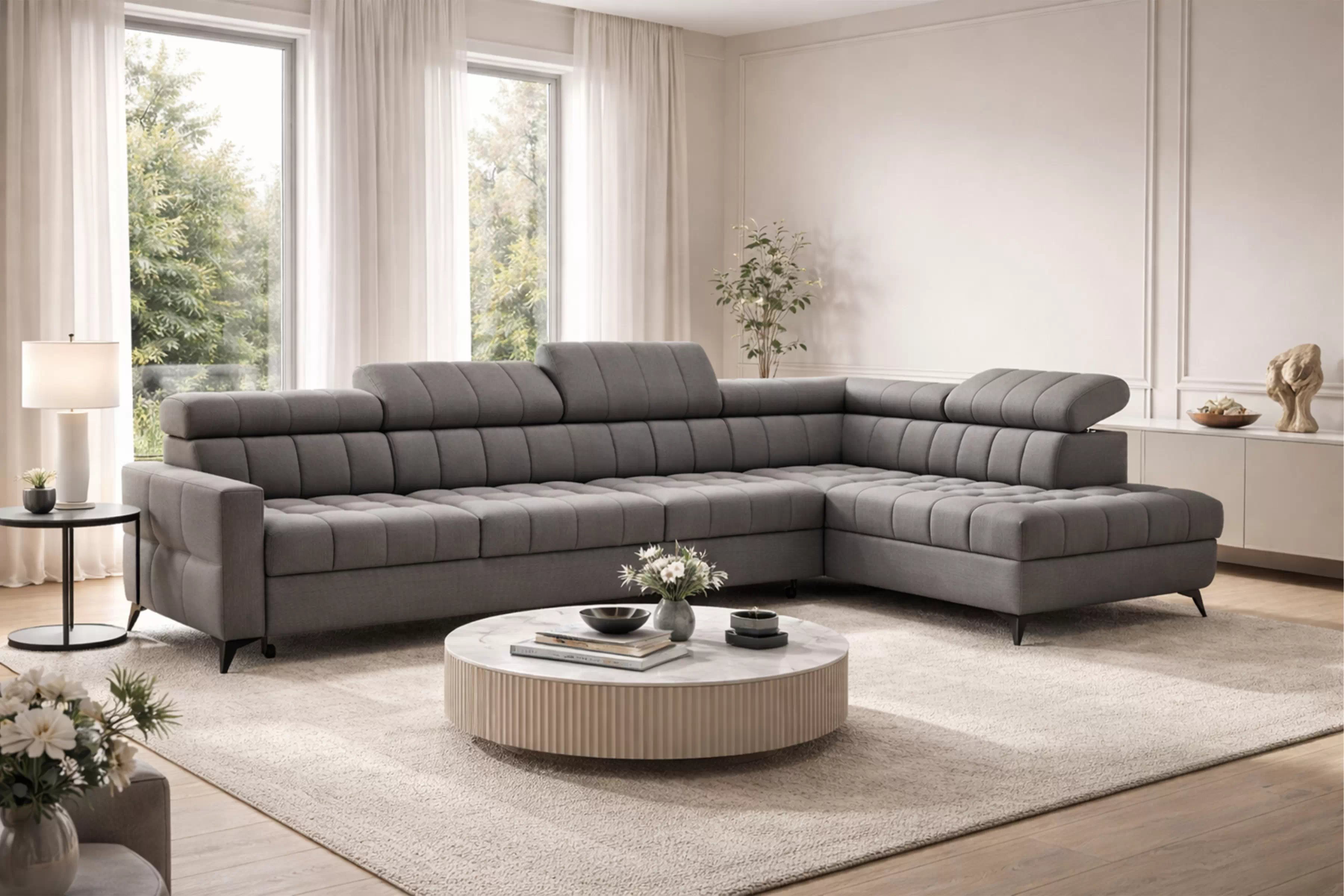 Rohová sedačka Nardo Maxi s funkciou spania pravá - sivý plyš Pretty 17 Rohová sedacia súprava Nardo Maxi s funkciou spánku pravá strana - šedý plusz Pretty 17