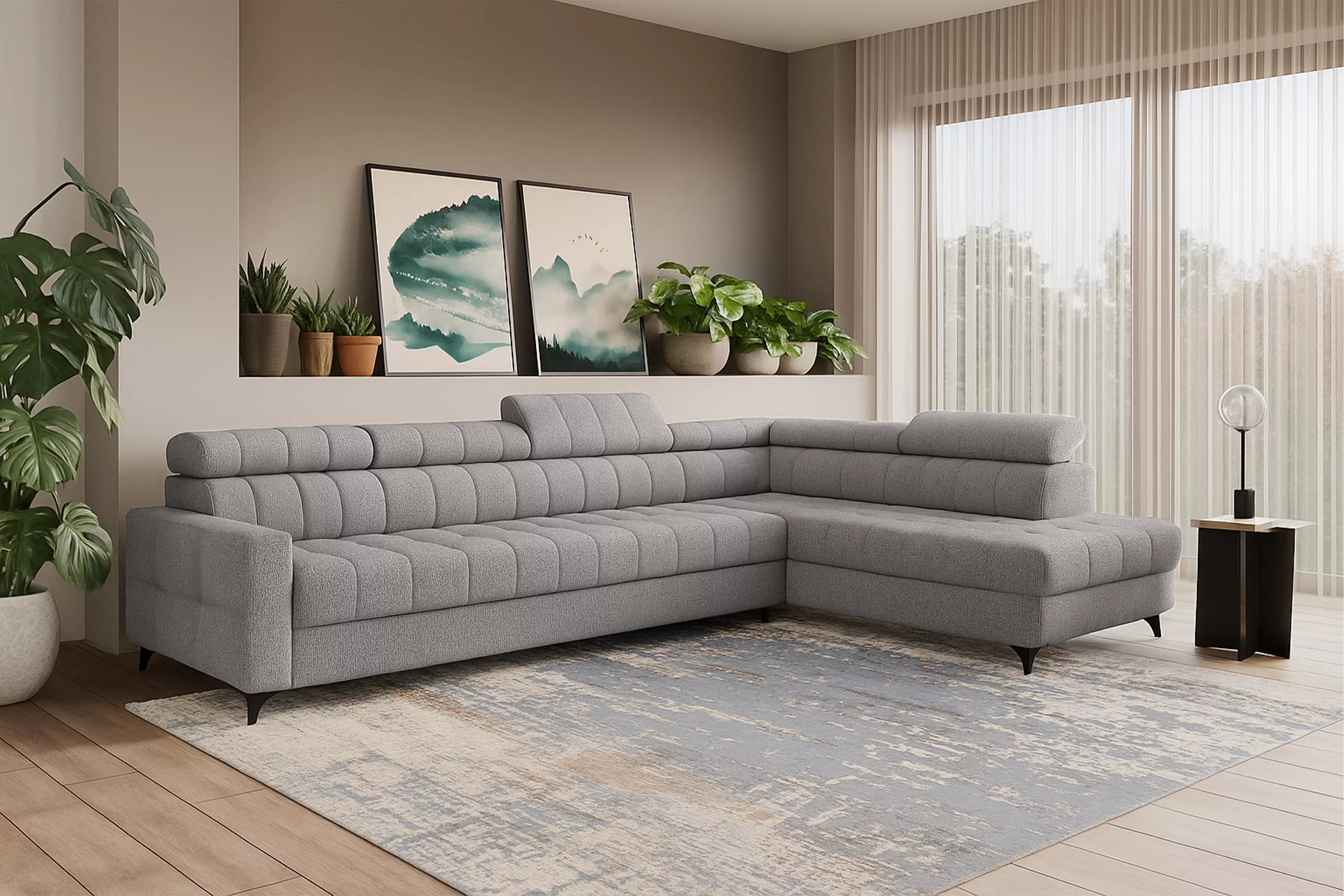 Rozkládací rohová sedací souprava Nardo Maxi pravá - šedá Taro 11 Rohová sedací souprava Nardo Maxi rozkládací pravá - šedá šenil latwoczyszczacy Taro 11 