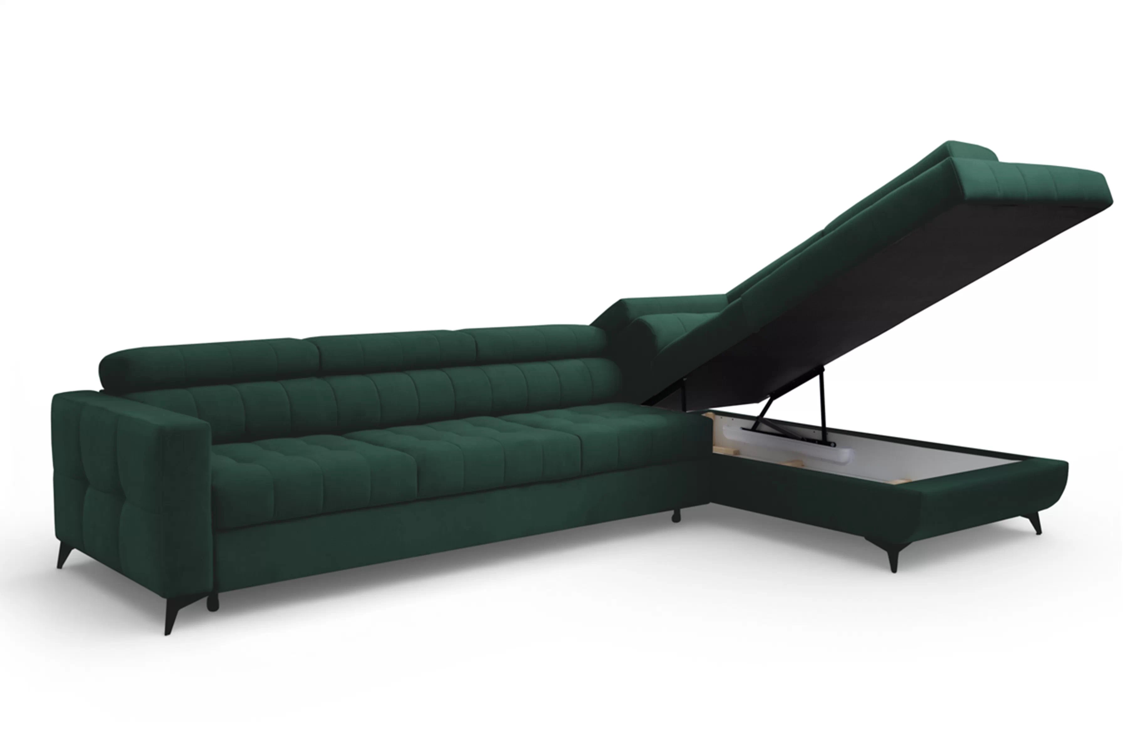 Rozkladacia rohová sedacia súprava Nardo Maxi pravá - zelený zamat Bluvel 78 Rohová sedacia súprava Nardo Maxi s funkciou spánku pravá strana - Zelený velúr Bluvel 78
