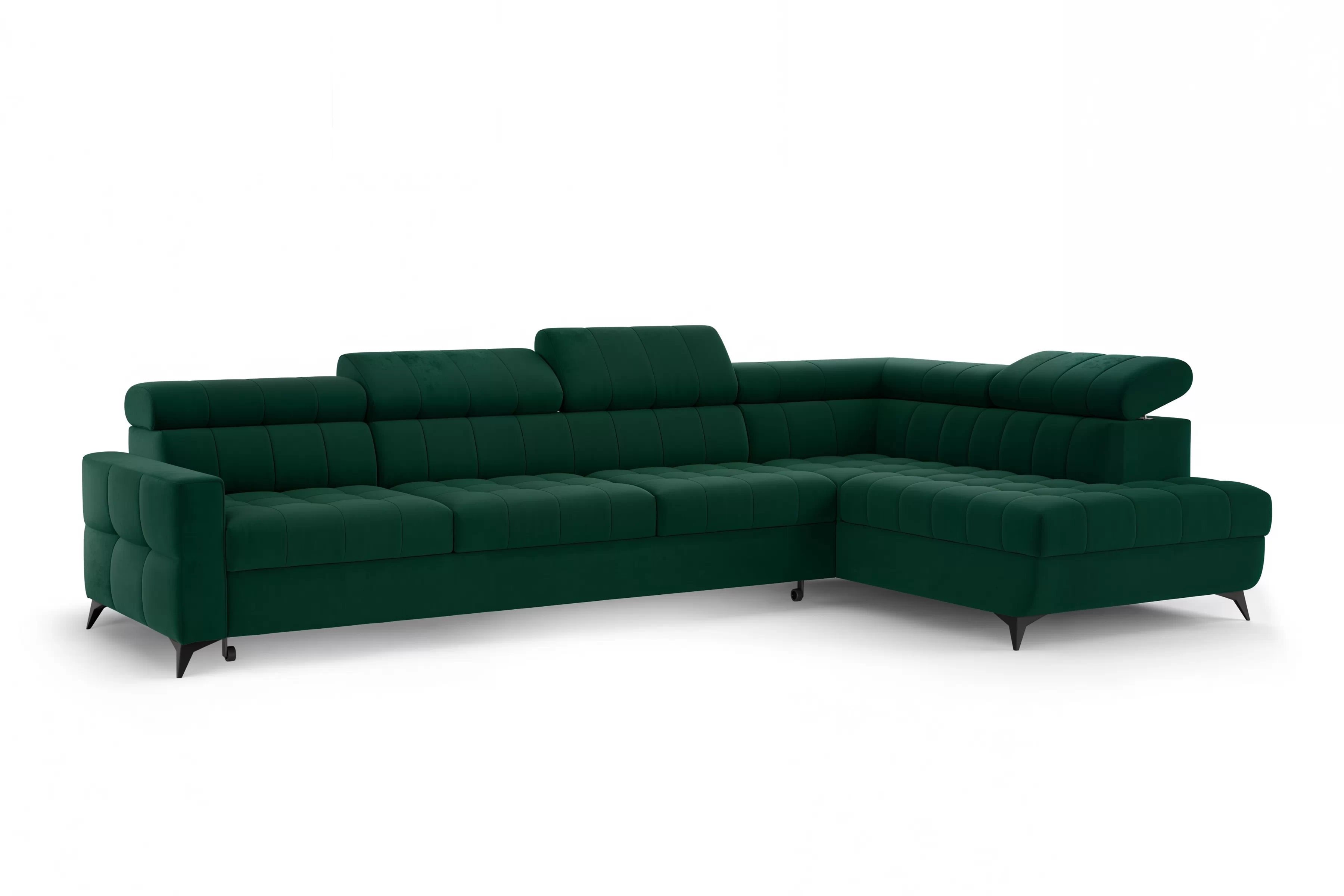 Rozkladacia rohová sedacia súprava Nardo Maxi pravá - zelený zamat Bluvel 78 Rohová sedacia súprava Nardo Maxi s funkciou spánku pravá strana - Zelený velúr Bluvel 78