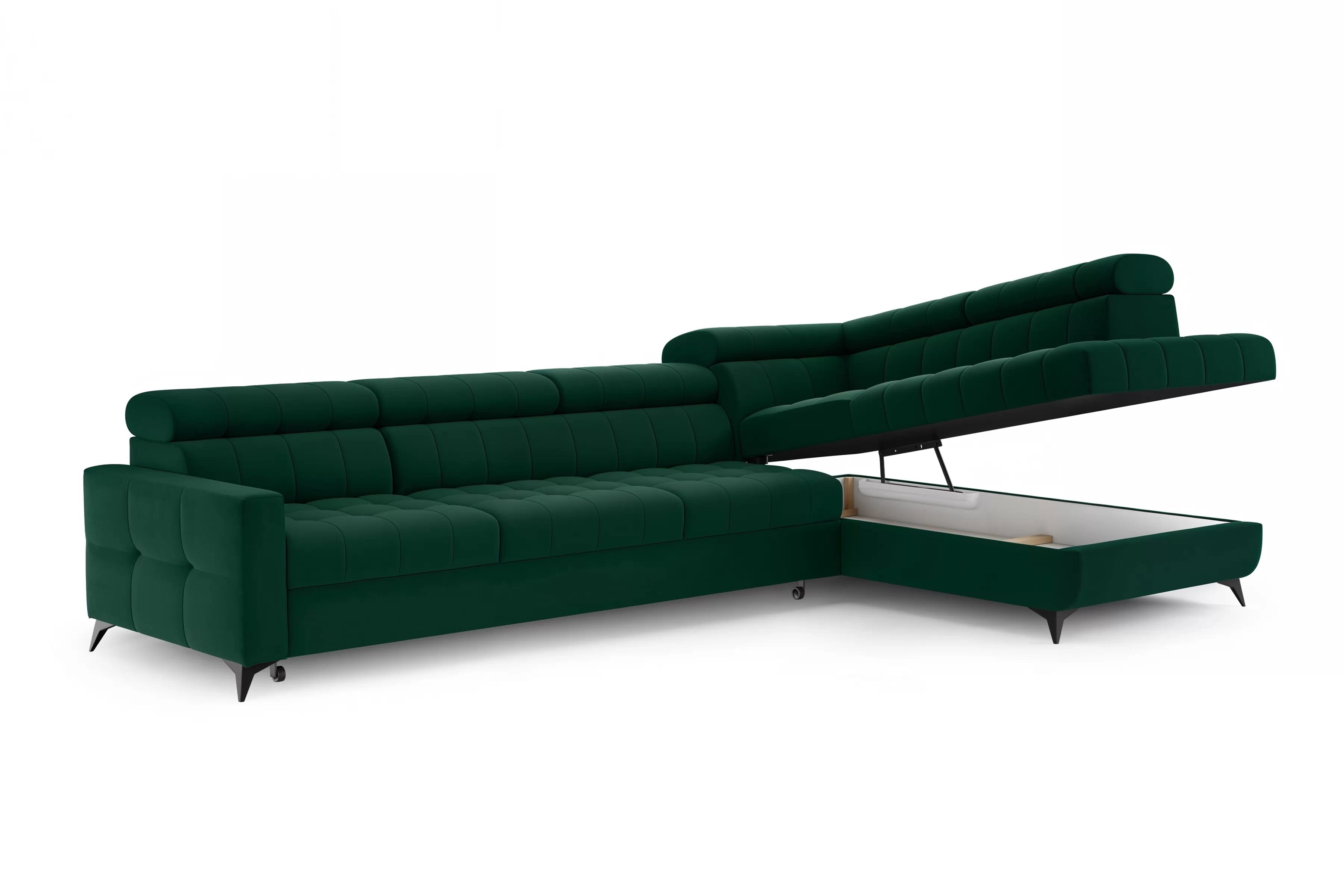 Rozkladacia rohová sedacia súprava Nardo Maxi pravá - zelený zamat Bluvel 78 Rohová sedacia súprava Nardo Maxi s funkciou spánku pravá strana - Zelený velúr Bluvel 78