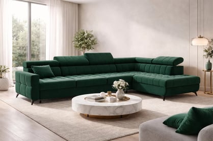 Rozkladacia rohová sedacia súprava Nardo Maxi pravá - zelený zamat Bluvel 78 Rohová sedacia súprava Nardo Maxi s funkciou spánku pravá strana - Zelený velúr Bluvel 78