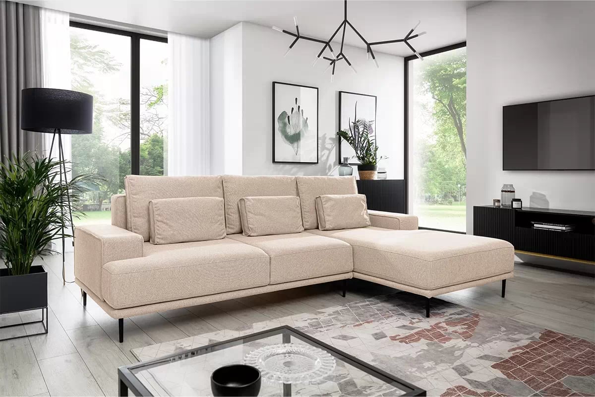 Rohová sedacia súprava Nicole Mini rozkladacia pravá - béžová tkanina Magni 206-03 / čierne nožičky Rohová sedacia súprava Nicole Mini rozkladany pravá strana - Béžová plecionka Magni 206-03 / nožičky čierny 