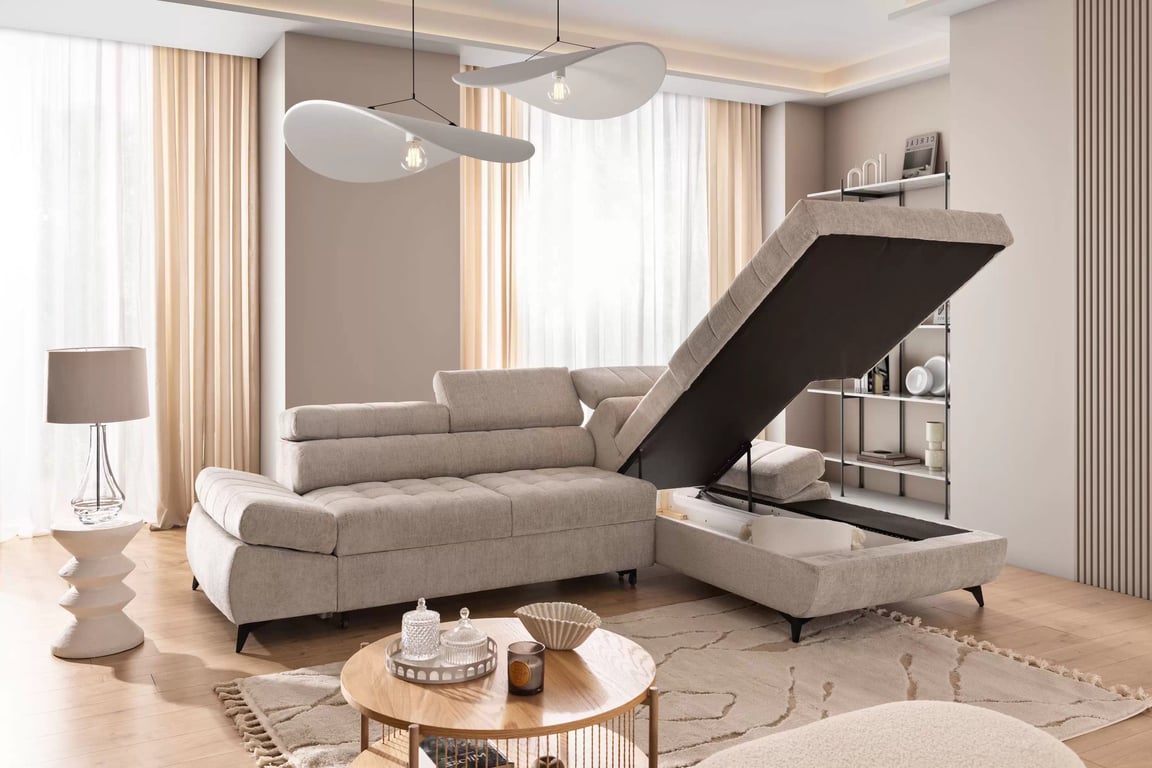 Rohová sedacia súprava Valoris Mini pravá s funkciou spania - béžový šenil Perfect Harmony 07 Rohová sedacia súprava pravá strana s funkciou spánku Valoris Mini - béžový šenil Perfect harmony 07