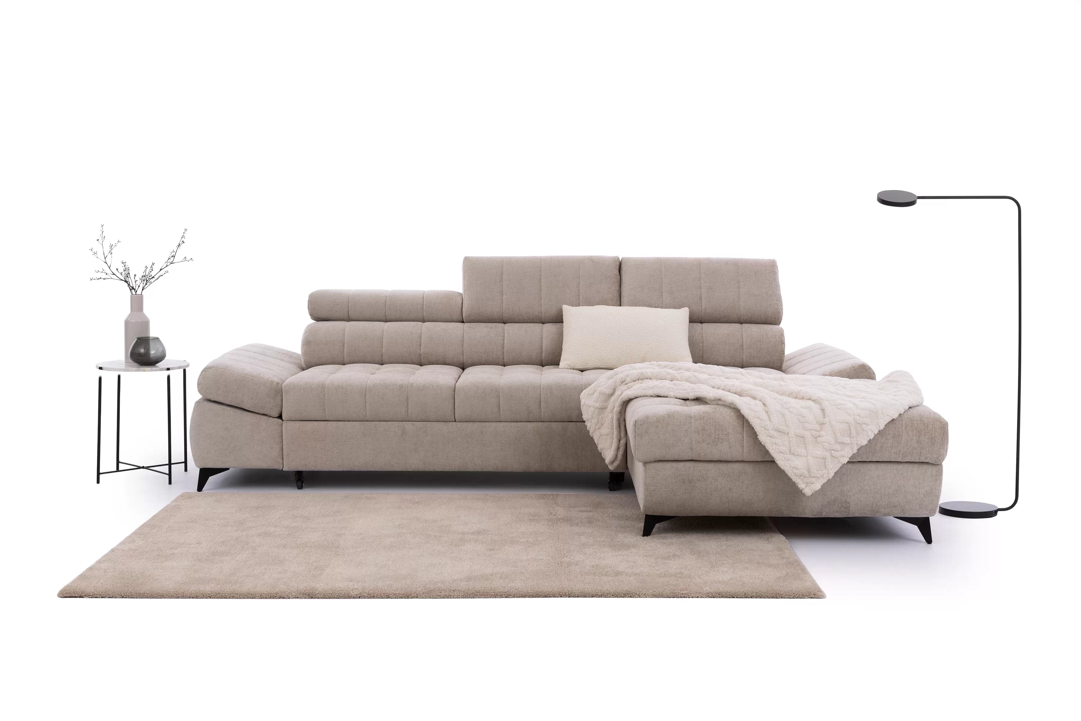 Rohová pohovka Valoris Mini pravá s funkcí spánku - béžový szenil Perfect Harmony 07 Rohová sedací souprava pravá rozkládací Valoris Mini - béžová šenil Perfect harmony 07