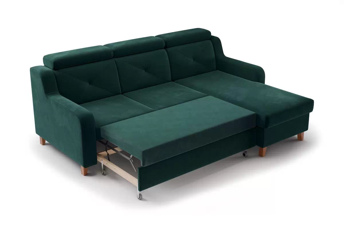 Rohová sedačka Laksaro s rozkladom pravostranná - zelený zamat Trinity 28 Rohová sedacia súprava pravá strana s funkciou spania Laksaro - Zelený zamat Trinity 28