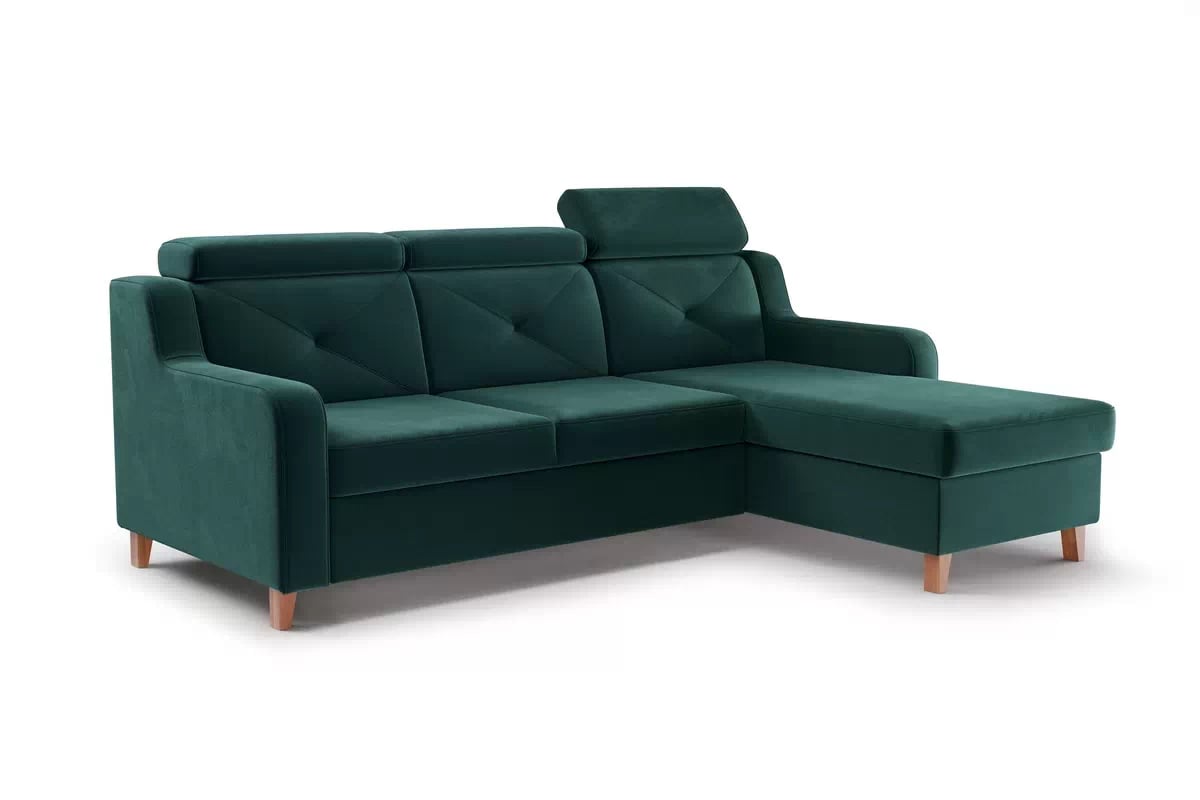 Rohová sedačka Laksaro s rozkladom pravostranná - zelený zamat Trinity 28 Rohová sedacia súprava pravá strana s funkciou spania Laksaro - Zelený zamat Trinity 28