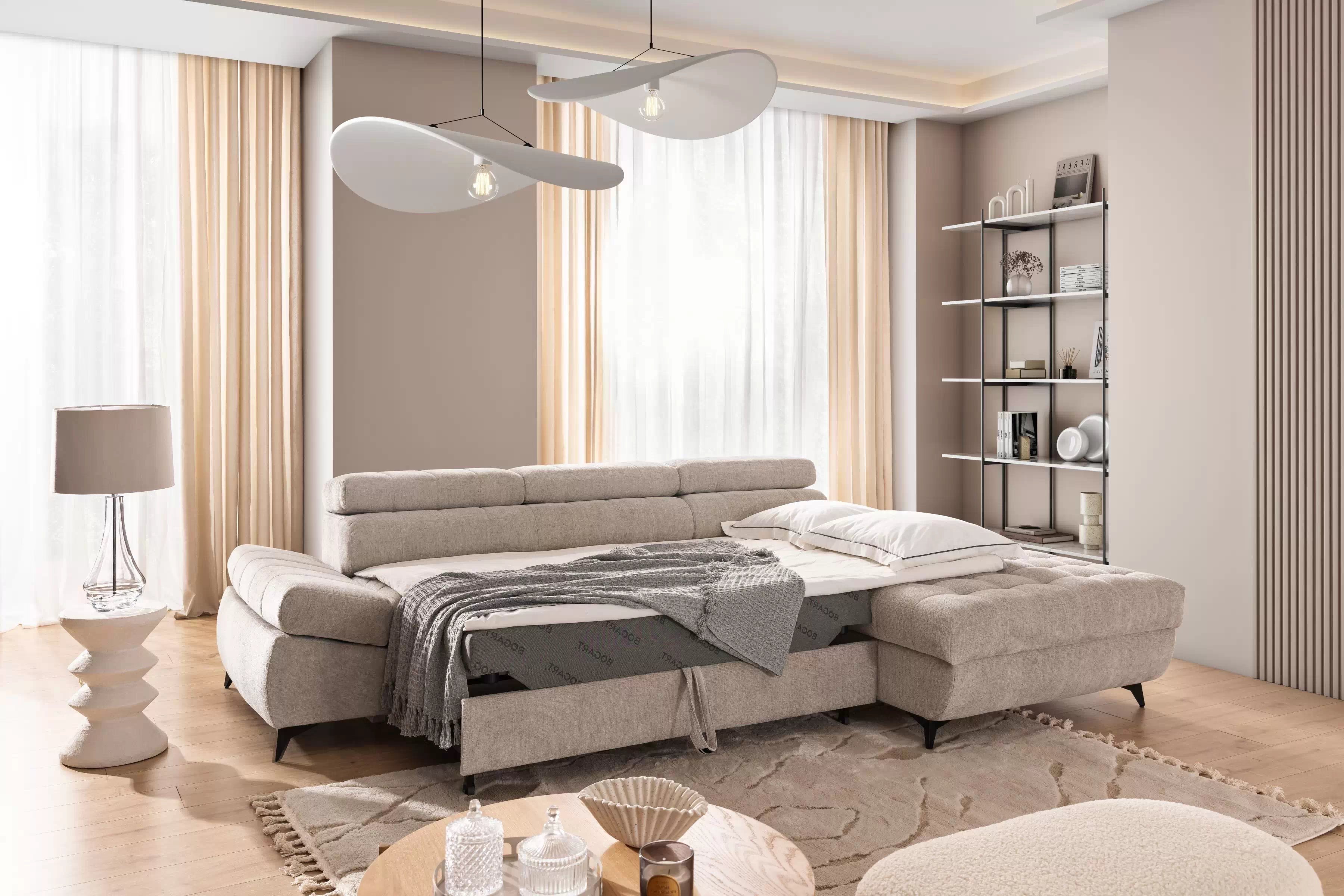 Rohová pohovka Valoris Mini pravá s funkcí spánku - béžový szenil Perfect Harmony 07 Rohová sedací souprava pravá rozkládací Valoris Mini - béžová šenil Perfect harmony 07