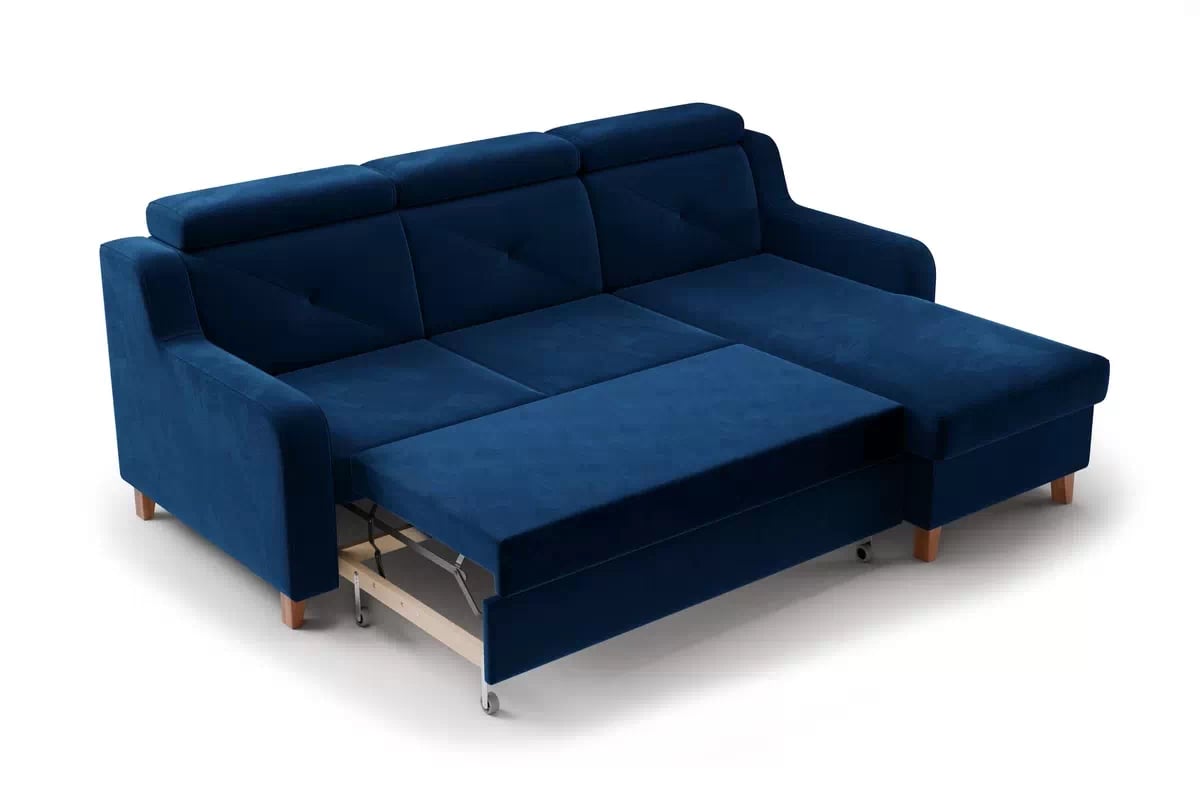 Rohová sedačka Laksaro s rozkladom pravostranná - modrý zamat Trinity 31 Rohová sedacia súprava pravá strana s funkciou spania Laksaro - Modrý zamat Trinity 31